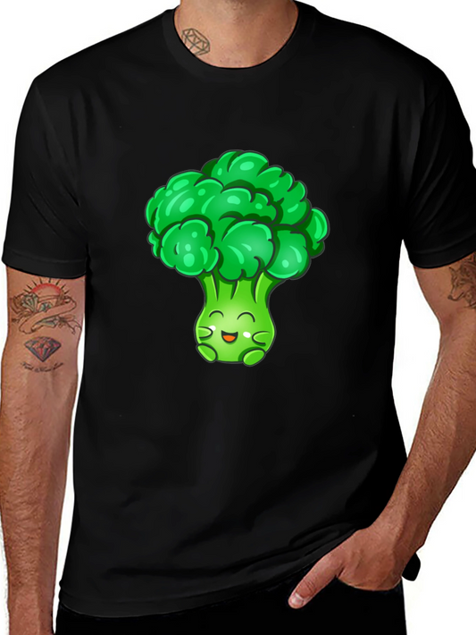 Broccoli Cartoon Graphic T-Shirt - Black