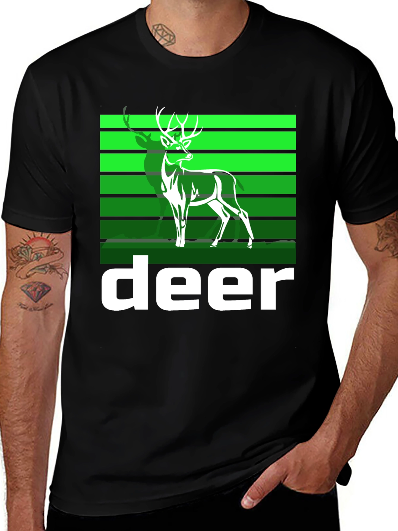 Deer Graphic Tee - Black Cotton Blend