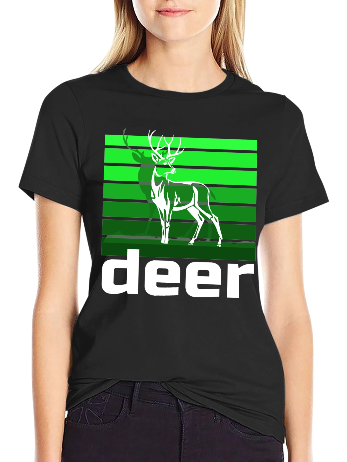 Deer Graphic Tee - Black Cotton Blend