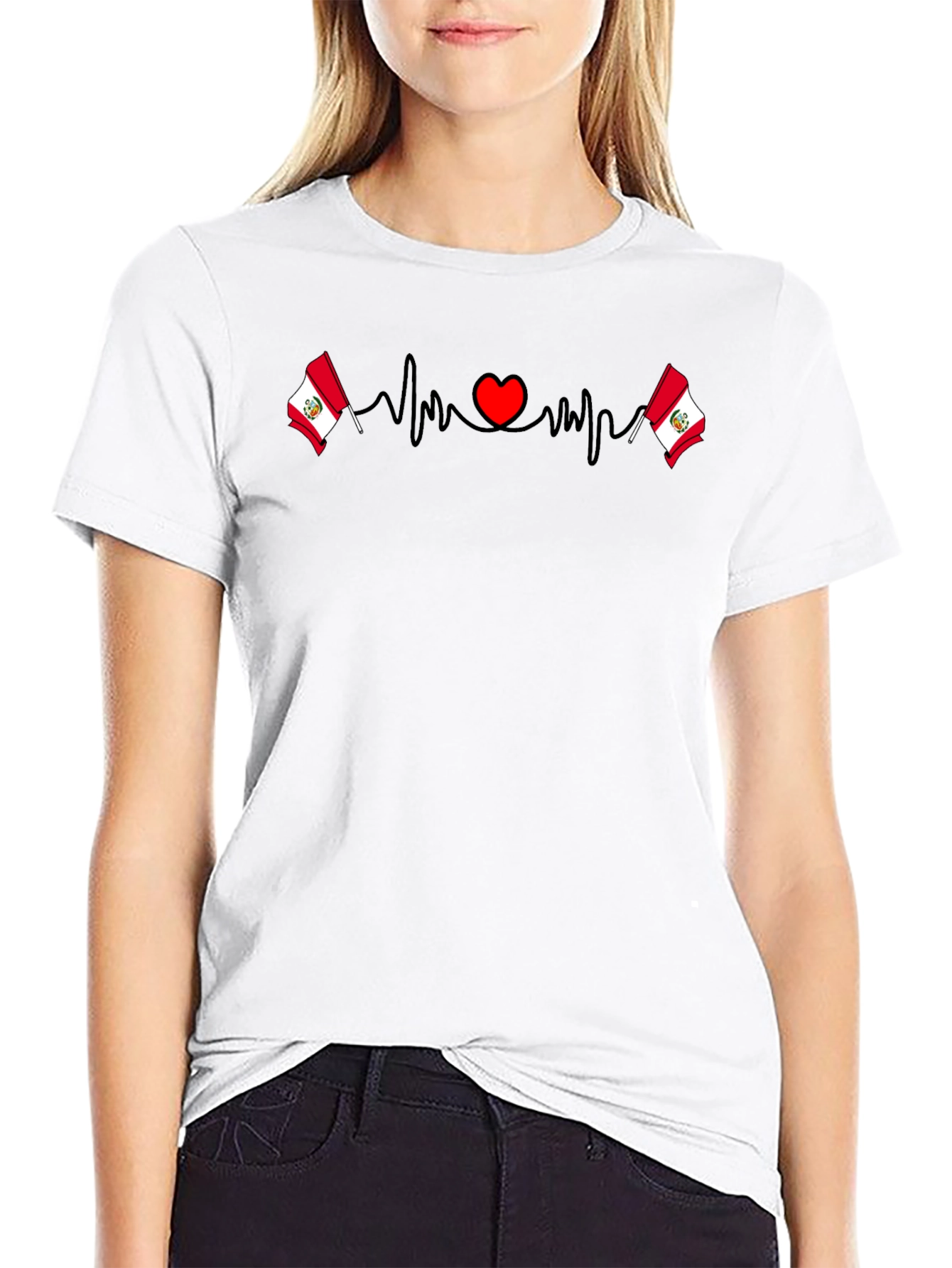 Peru Flag Heartbeat T-Shirt
