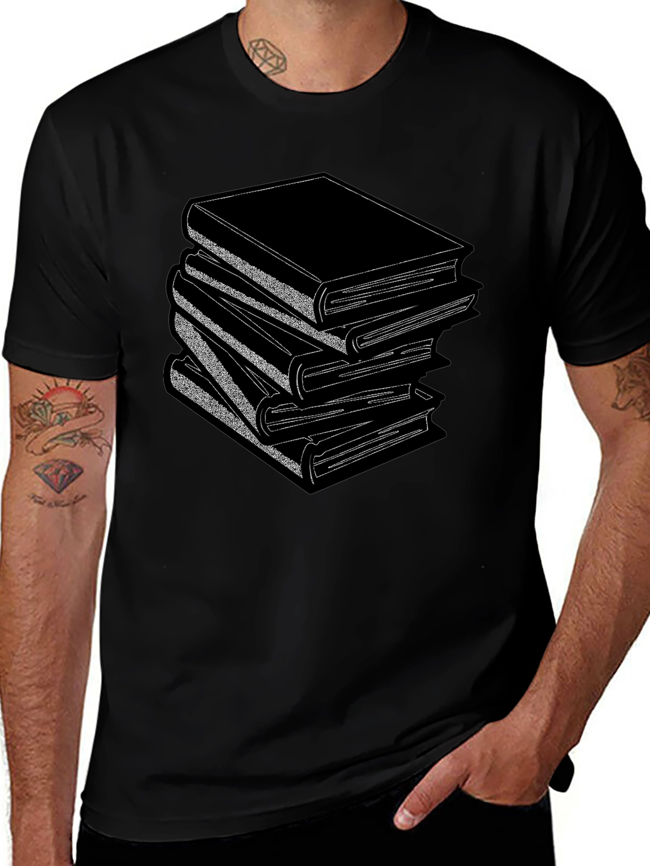 Stacked Books Graphic T-Shirt - Read in Style