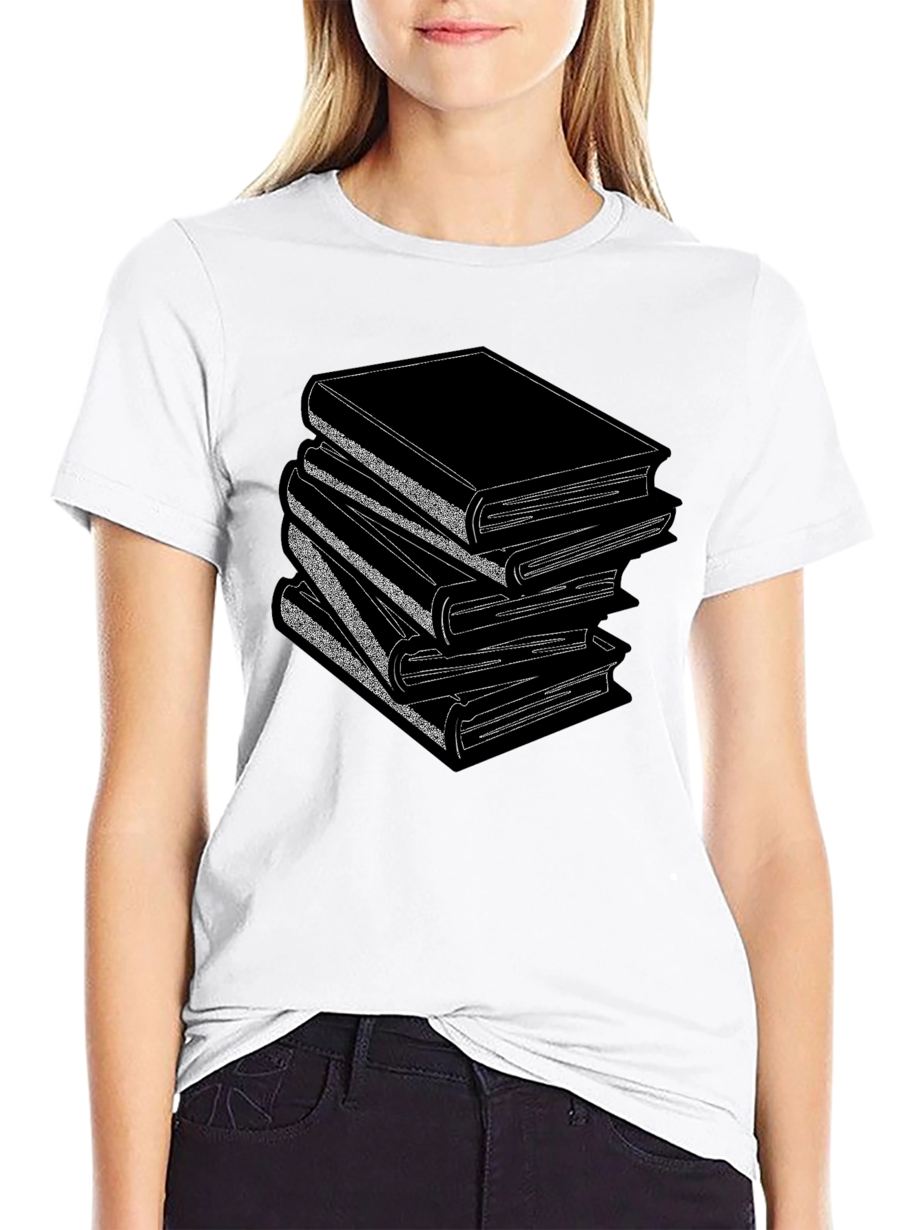 Stacked Books Graphic T-Shirt - Read in Style