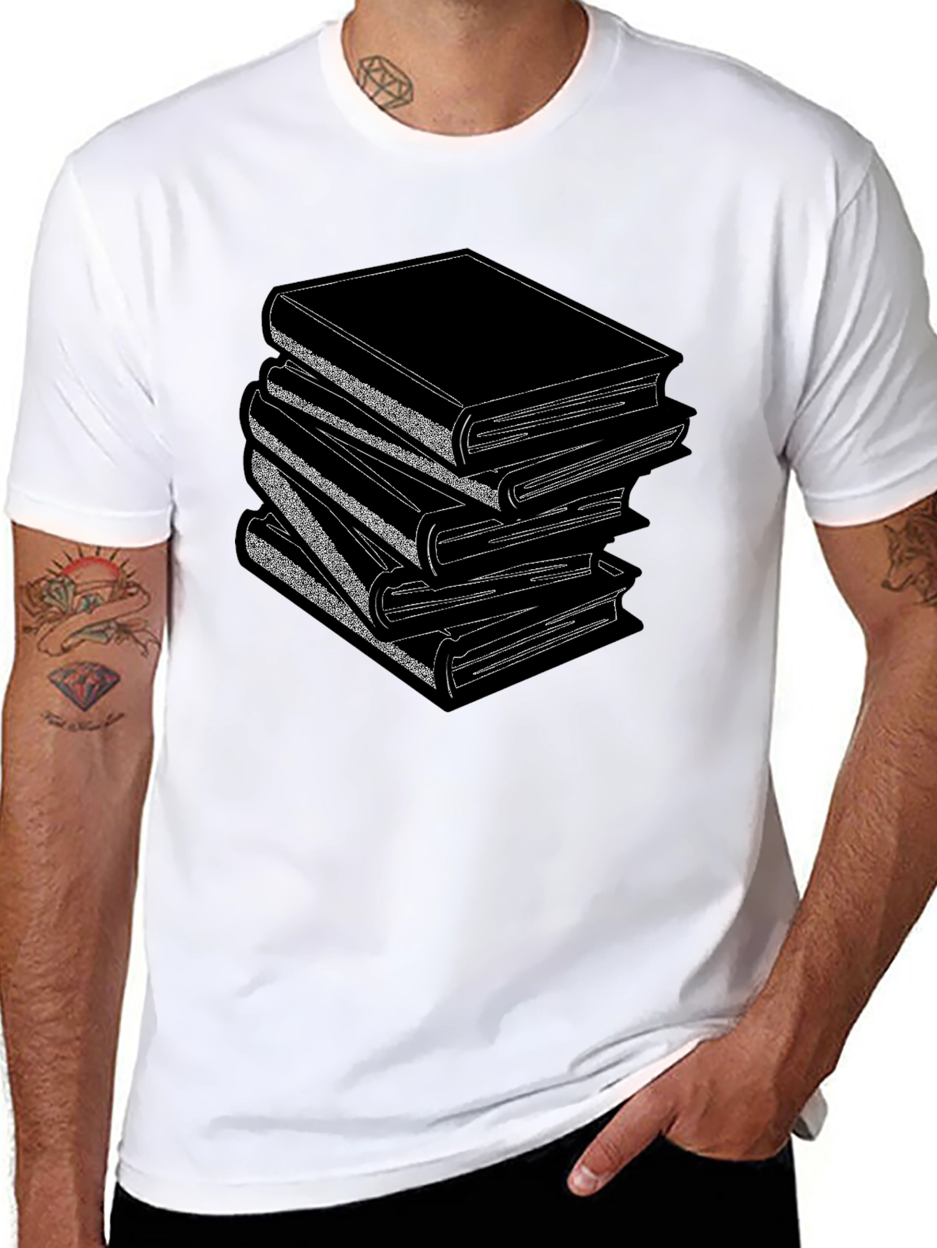 Stacked Books Graphic T-Shirt - Read in Style