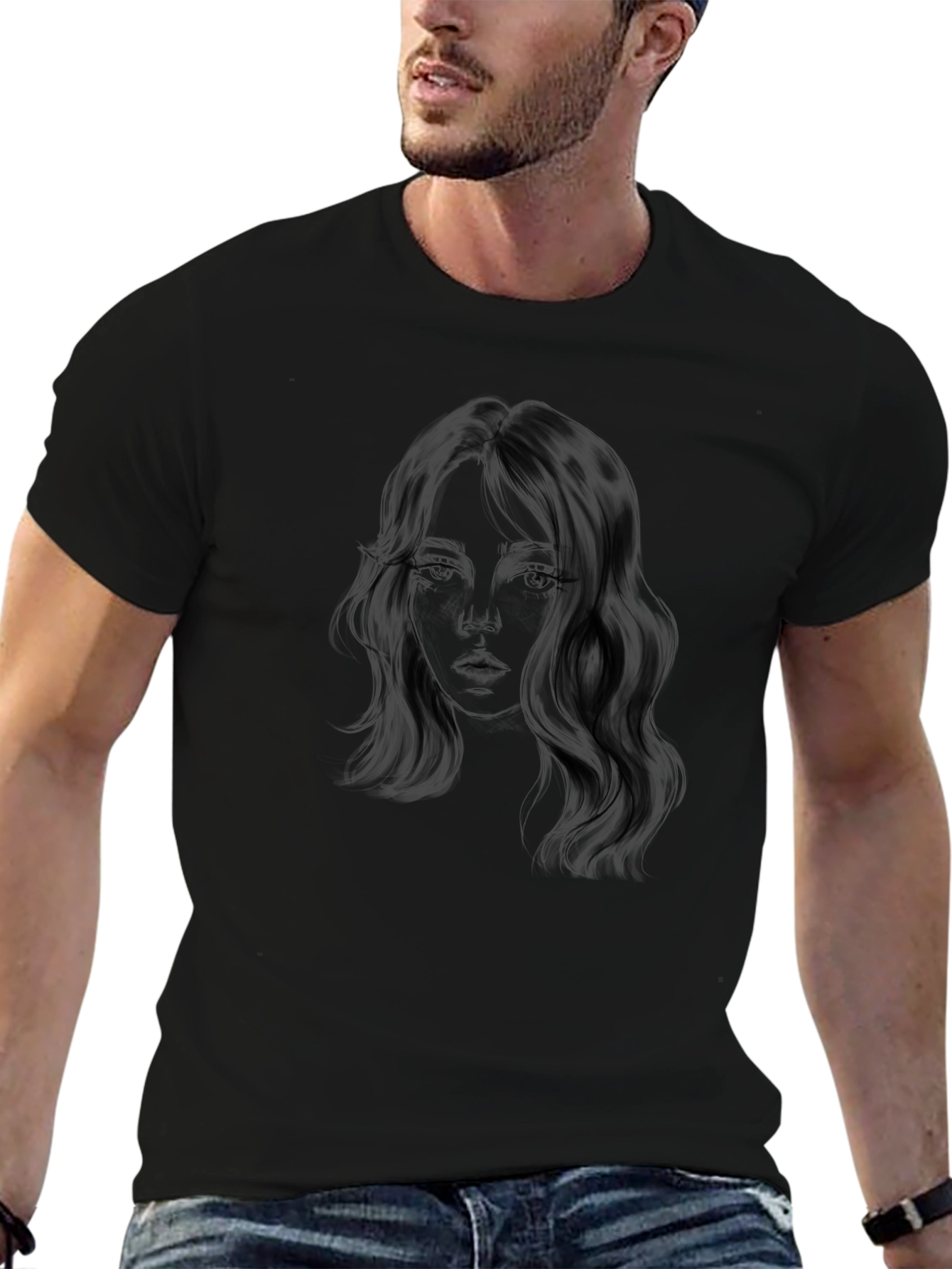 Womens Portrait Graphic Black T-Shirt