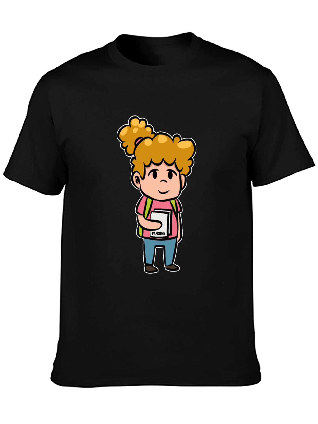 Cartoon Schoolgirl Graphic Black T-Shirt