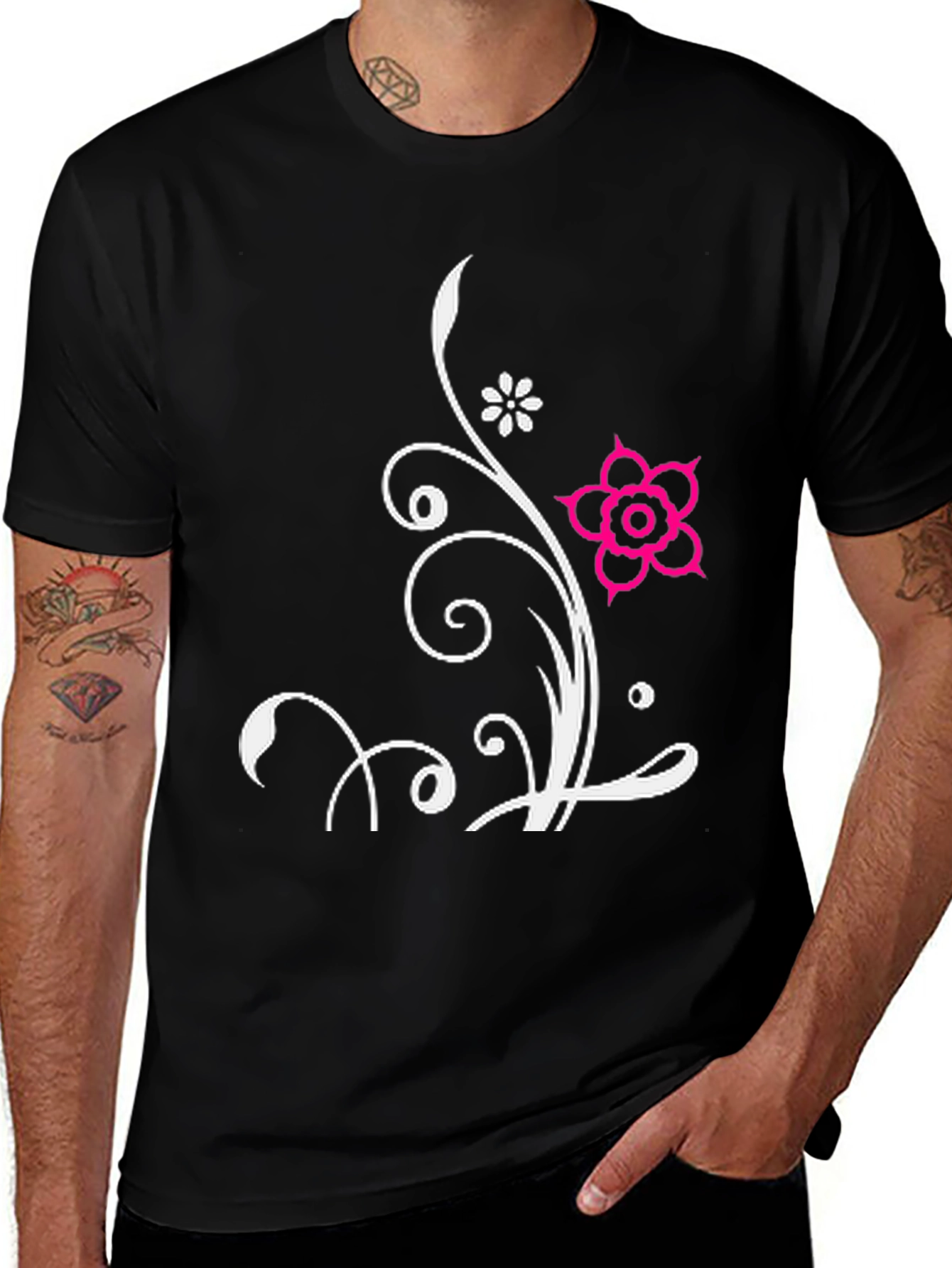 Floral Design Black T-Shirt