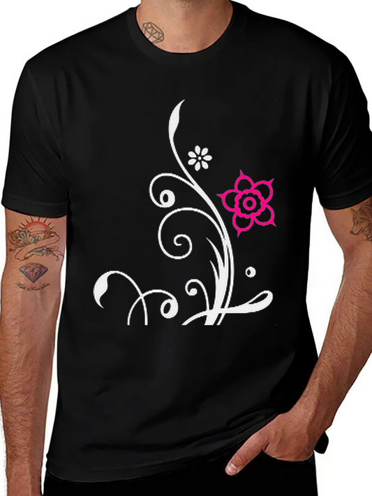 Floral Design Black T-Shirt