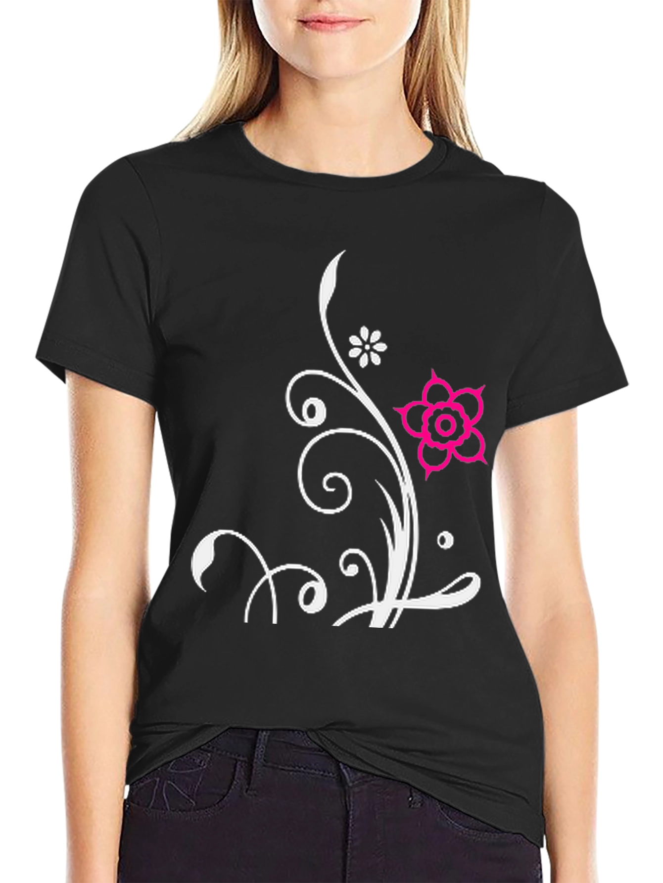 Floral Design Black T-Shirt