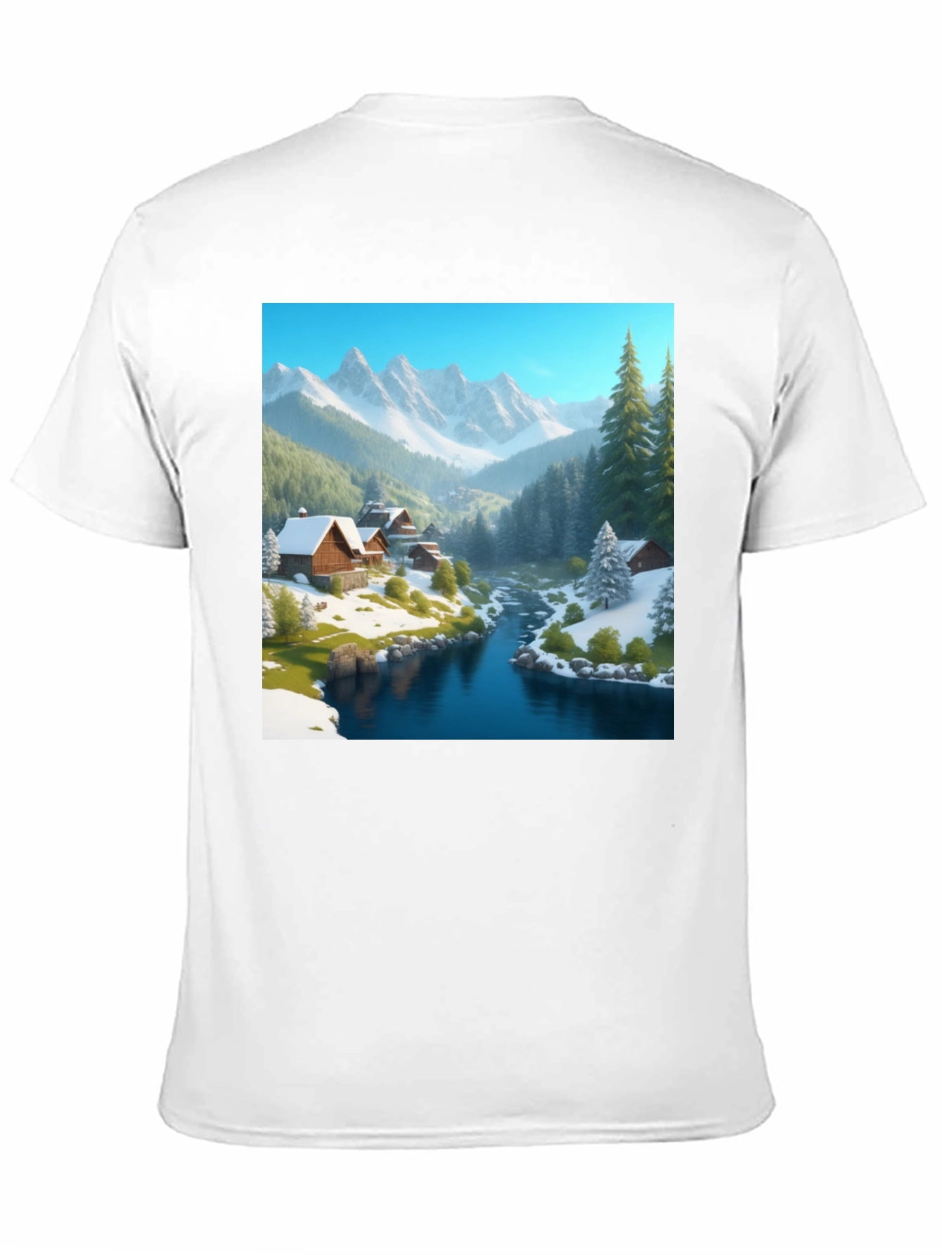 Mountain Cabin Scene Black T-Shirt