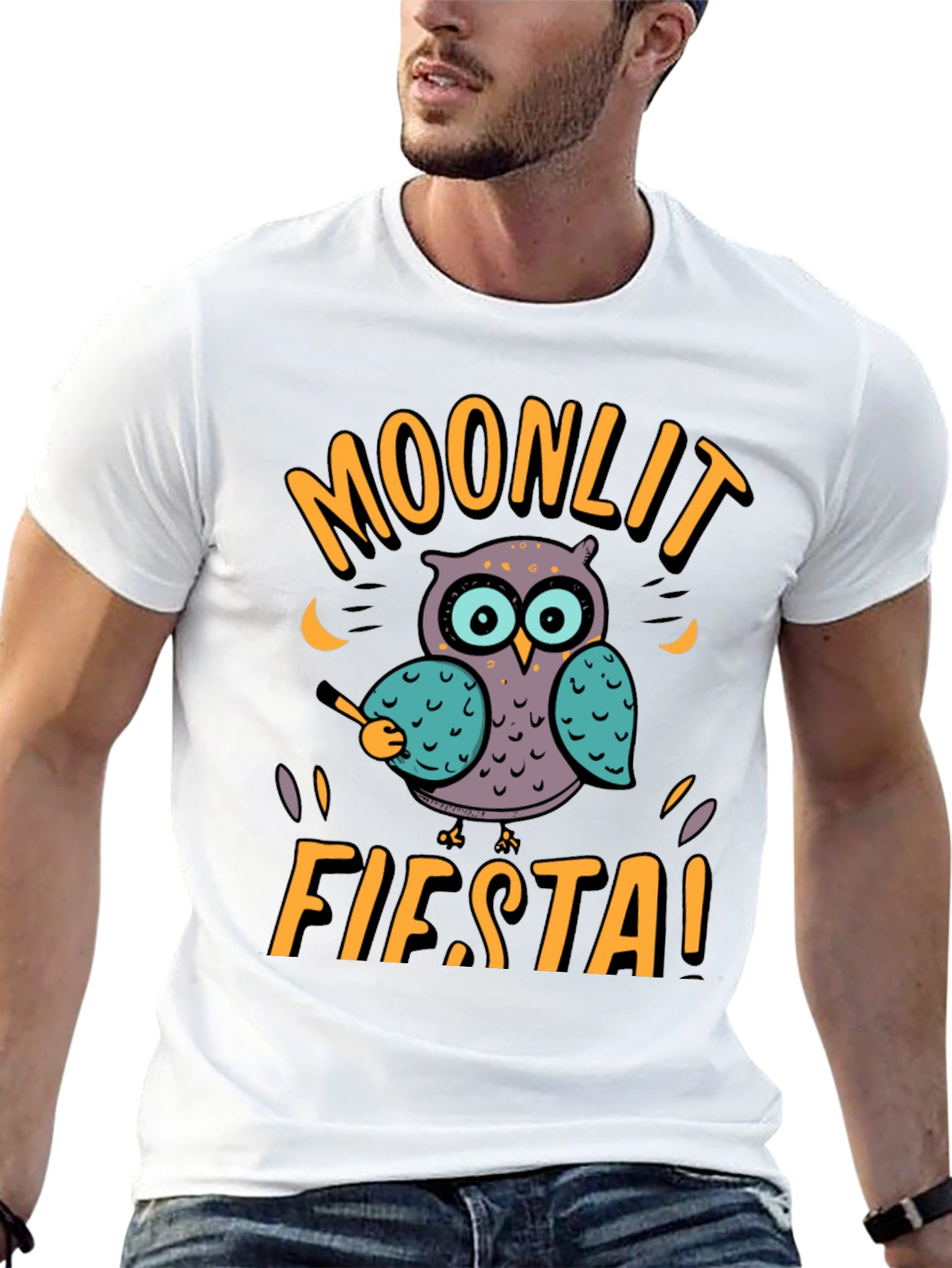 Moonlit Fiesta Owl Graphic Tee - Black