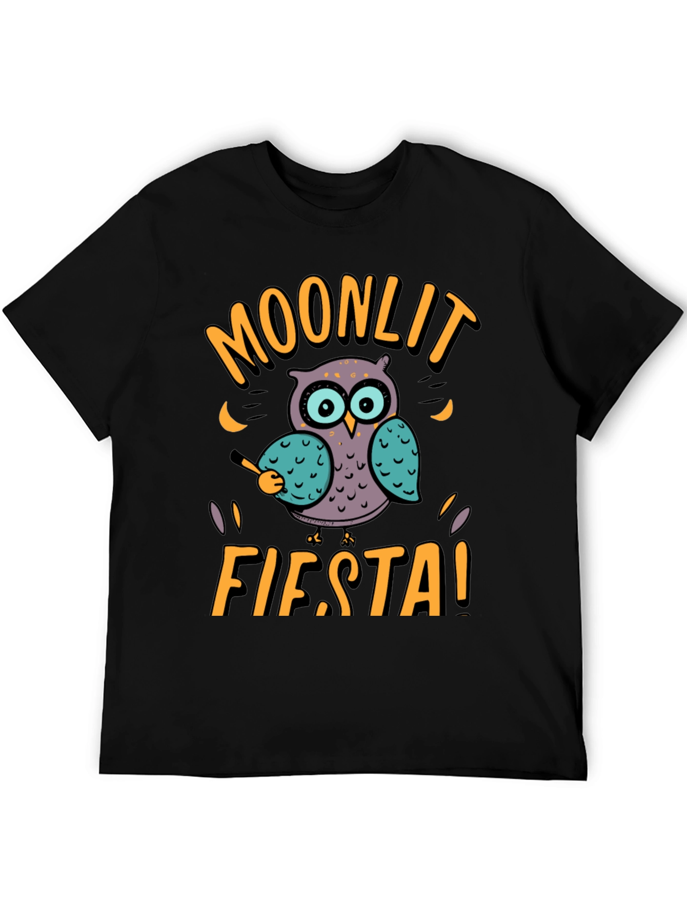 Moonlit Fiesta Owl Graphic Tee - Black