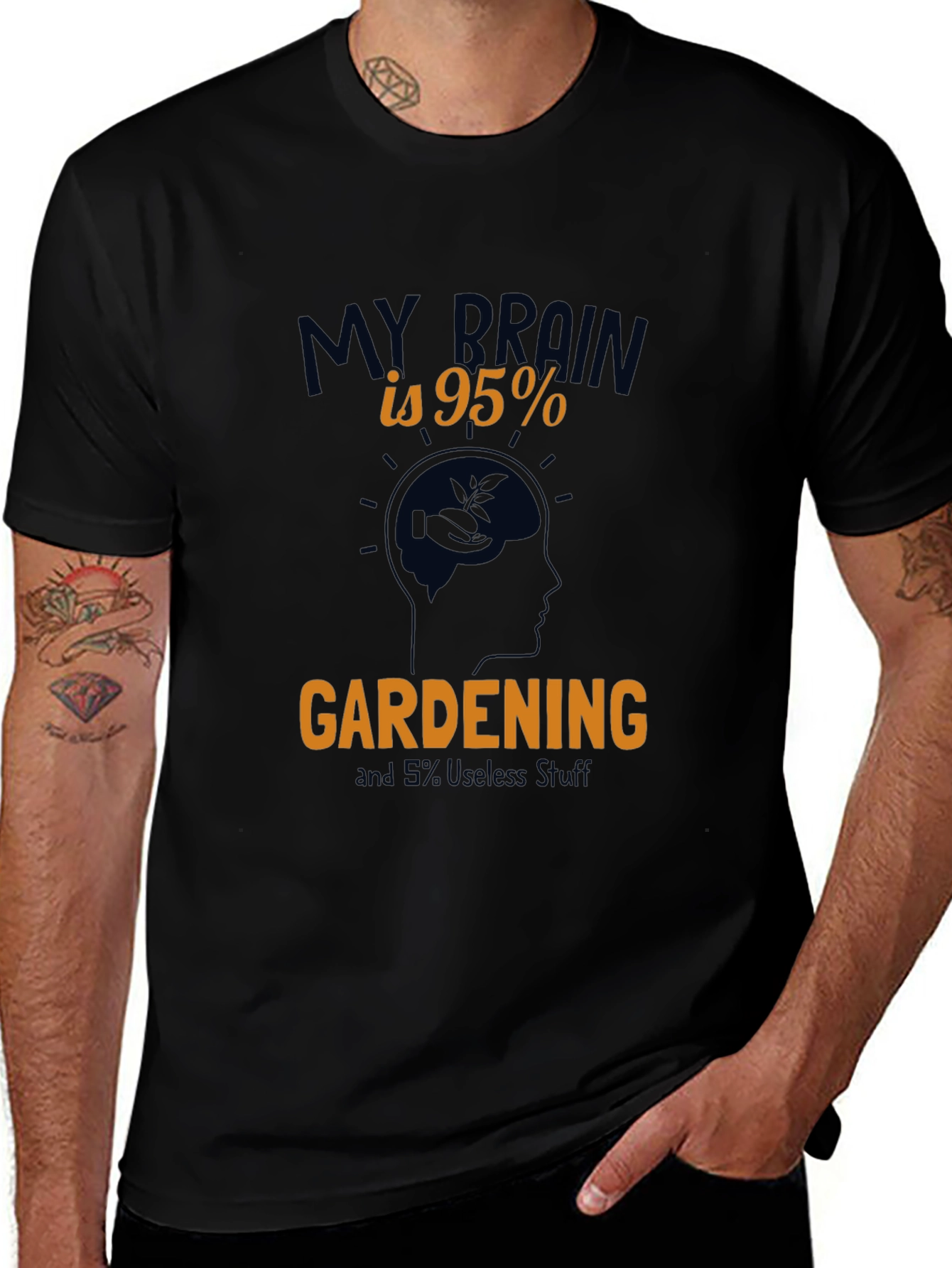 Gardening Brain Graphic Tee - Black Cotton T-Shirt