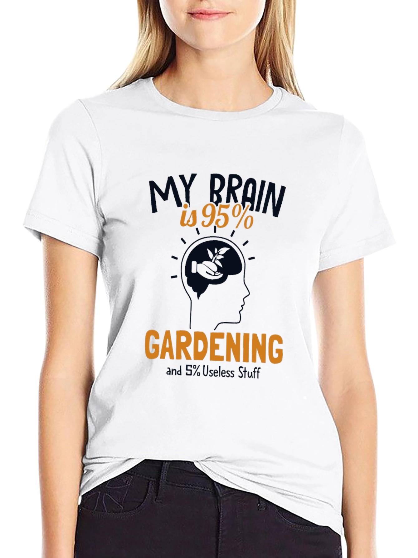 Gardening Brain Graphic Tee - Black Cotton T-Shirt