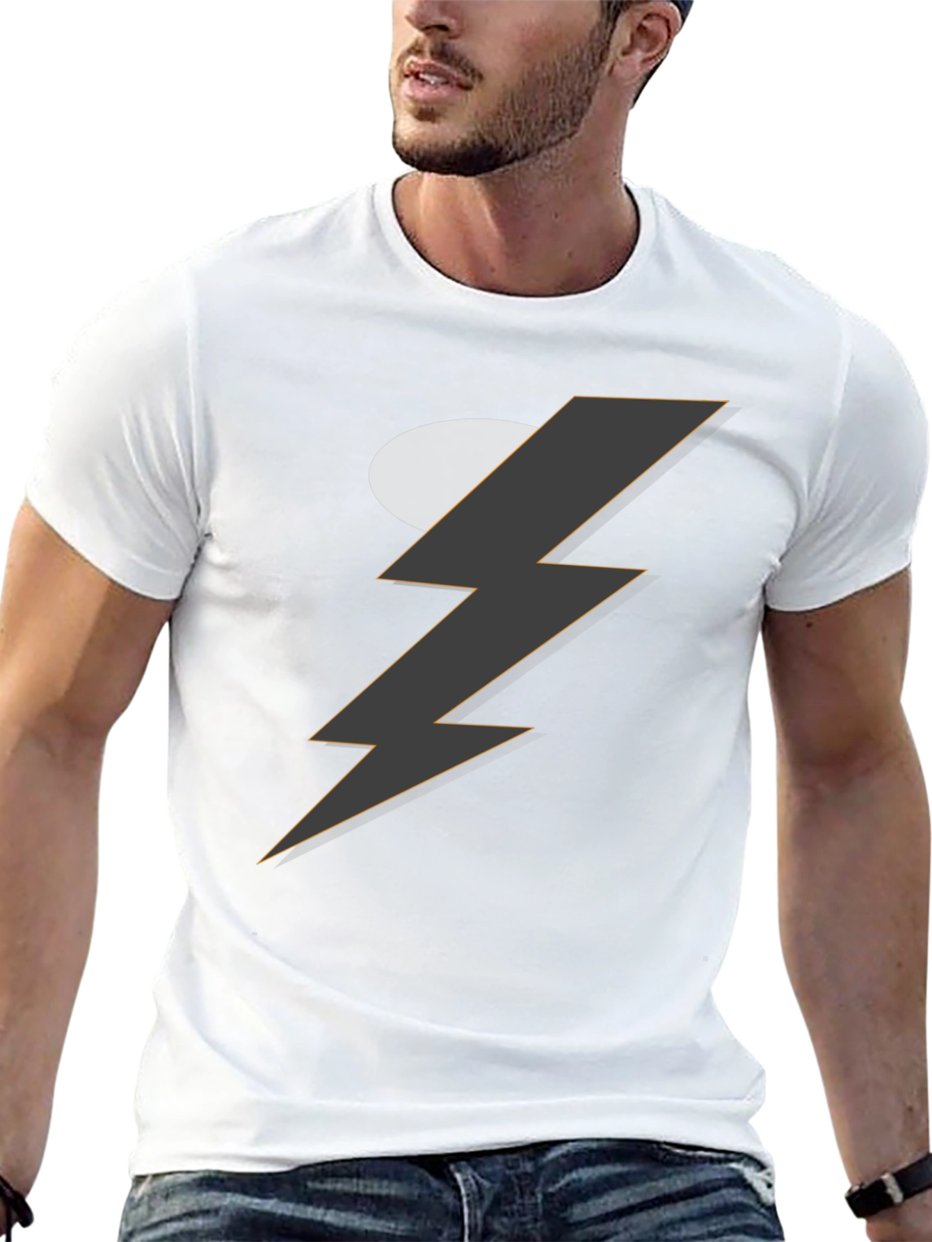 Mens Black T-Shirt with Graphic Lightning Bolt Design