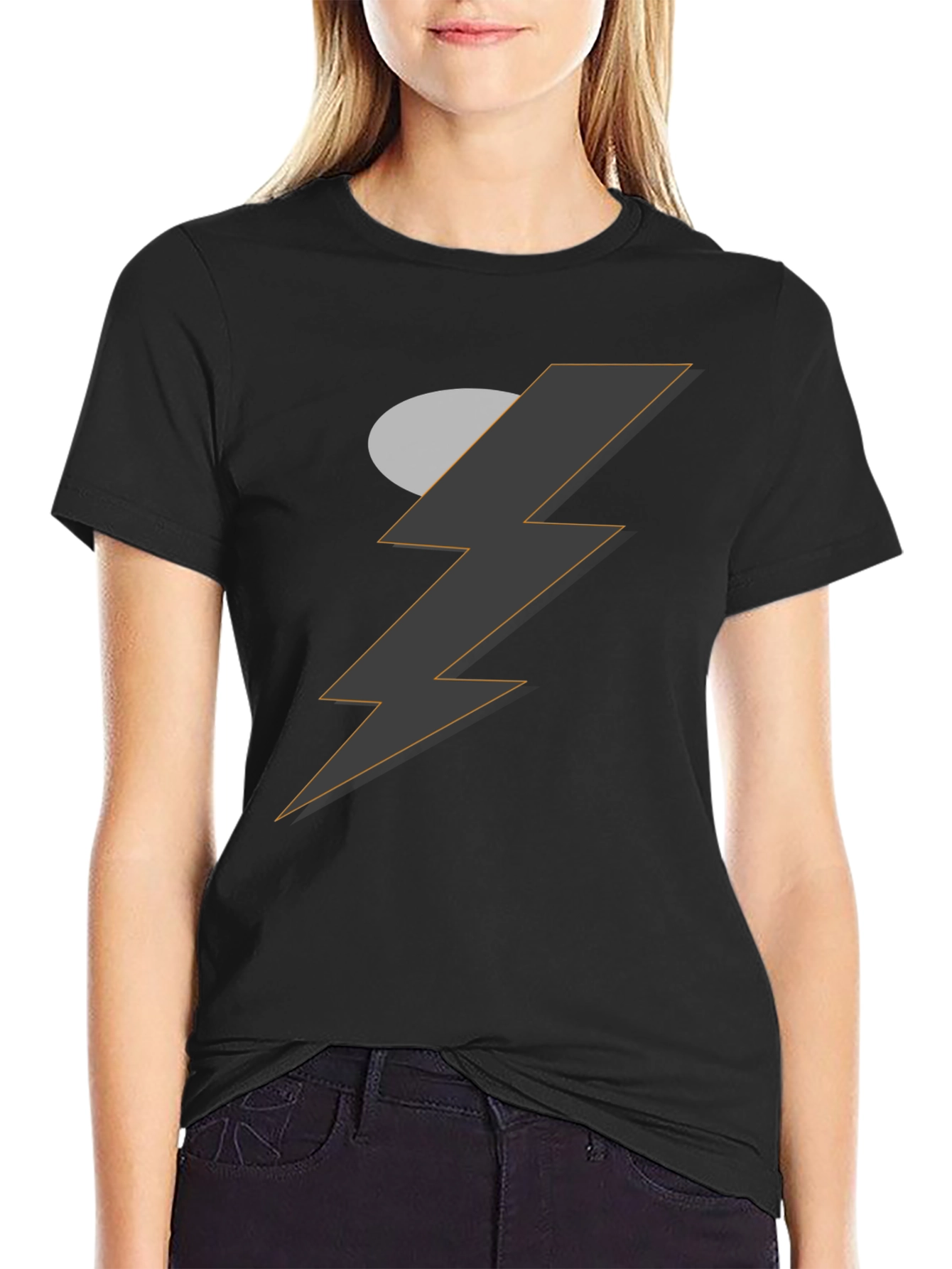 Mens Black T-Shirt with Graphic Lightning Bolt Design
