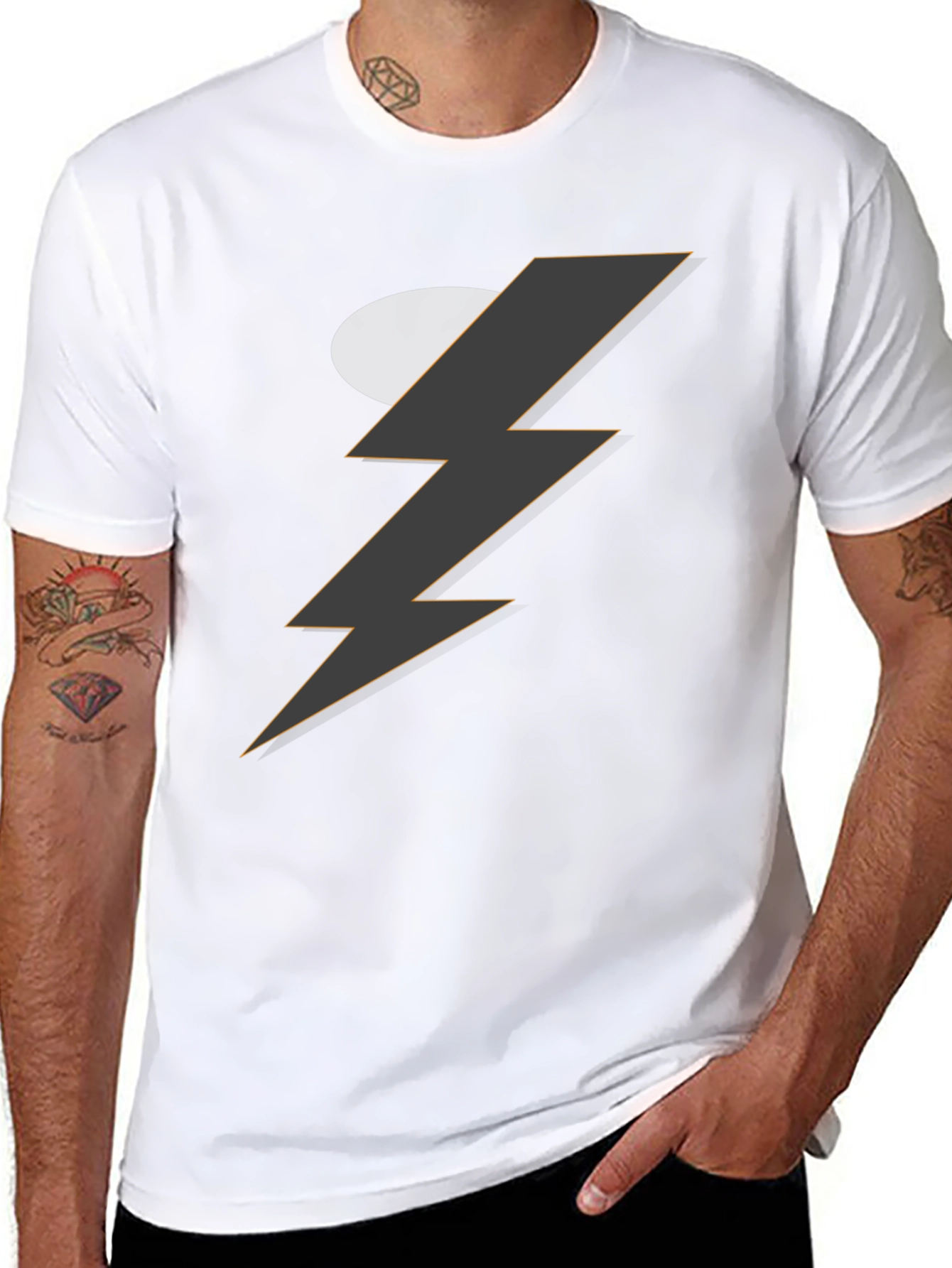 Mens Black T-Shirt with Graphic Lightning Bolt Design