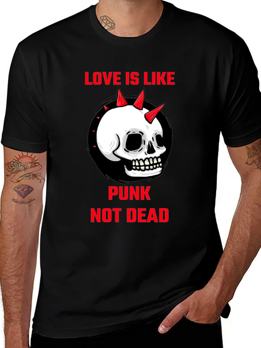 Punk Skull Graphic Tee - Love is Like Punk Not Dead T-Shirt