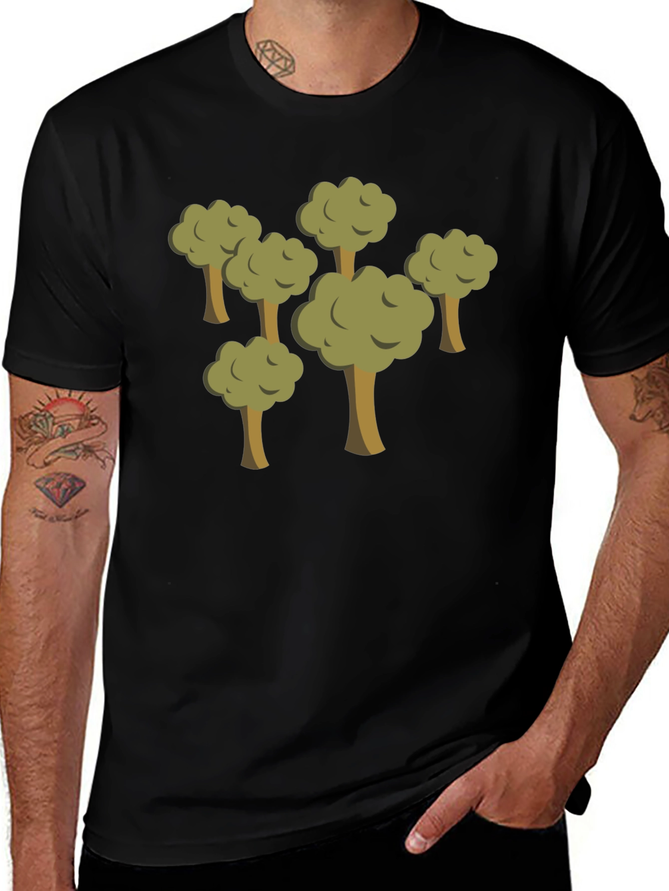 Cartoon Forest Black T-Shirt