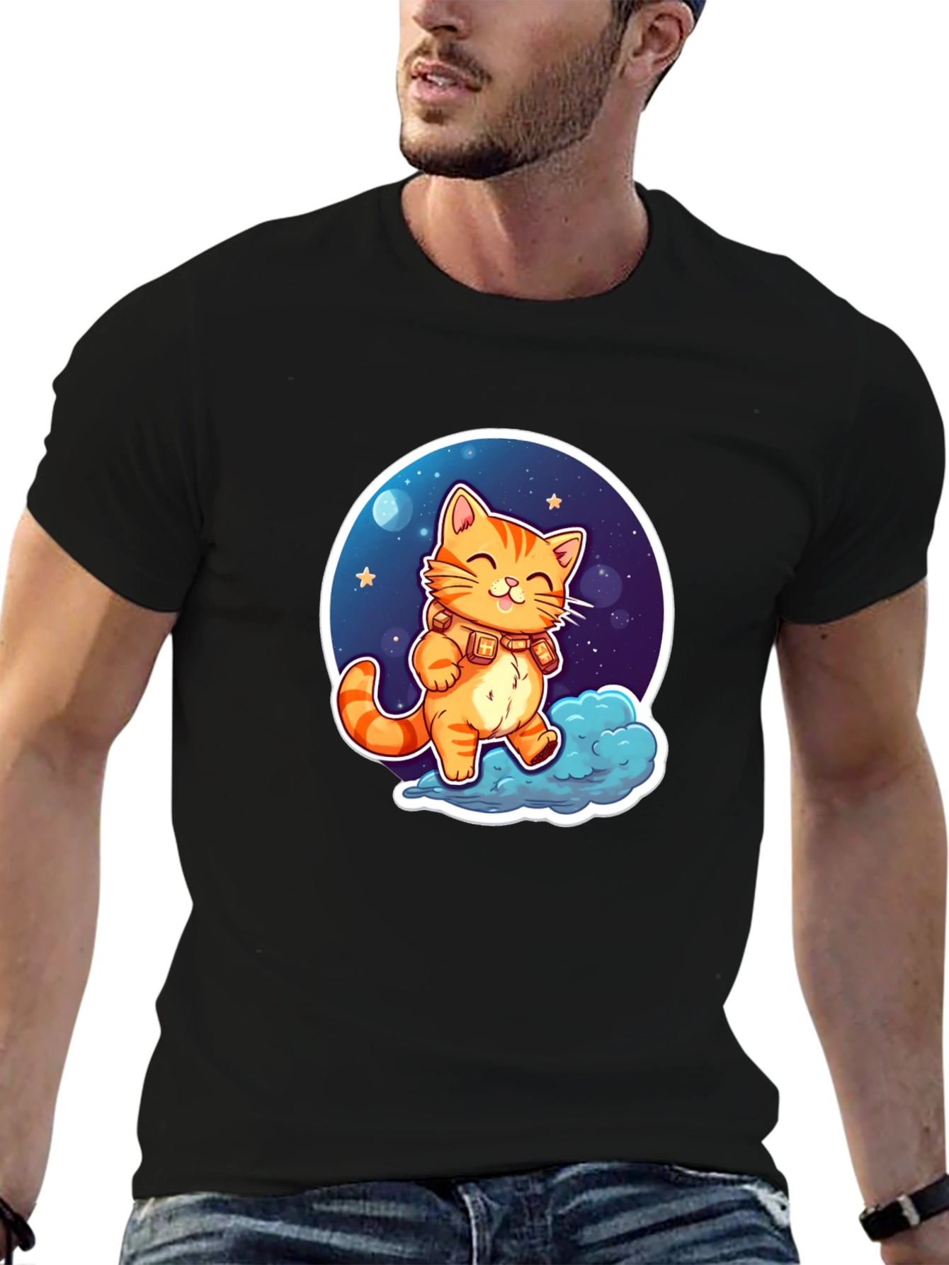 Cosmic Cat T-Shirt - Adorable Cartoon Design