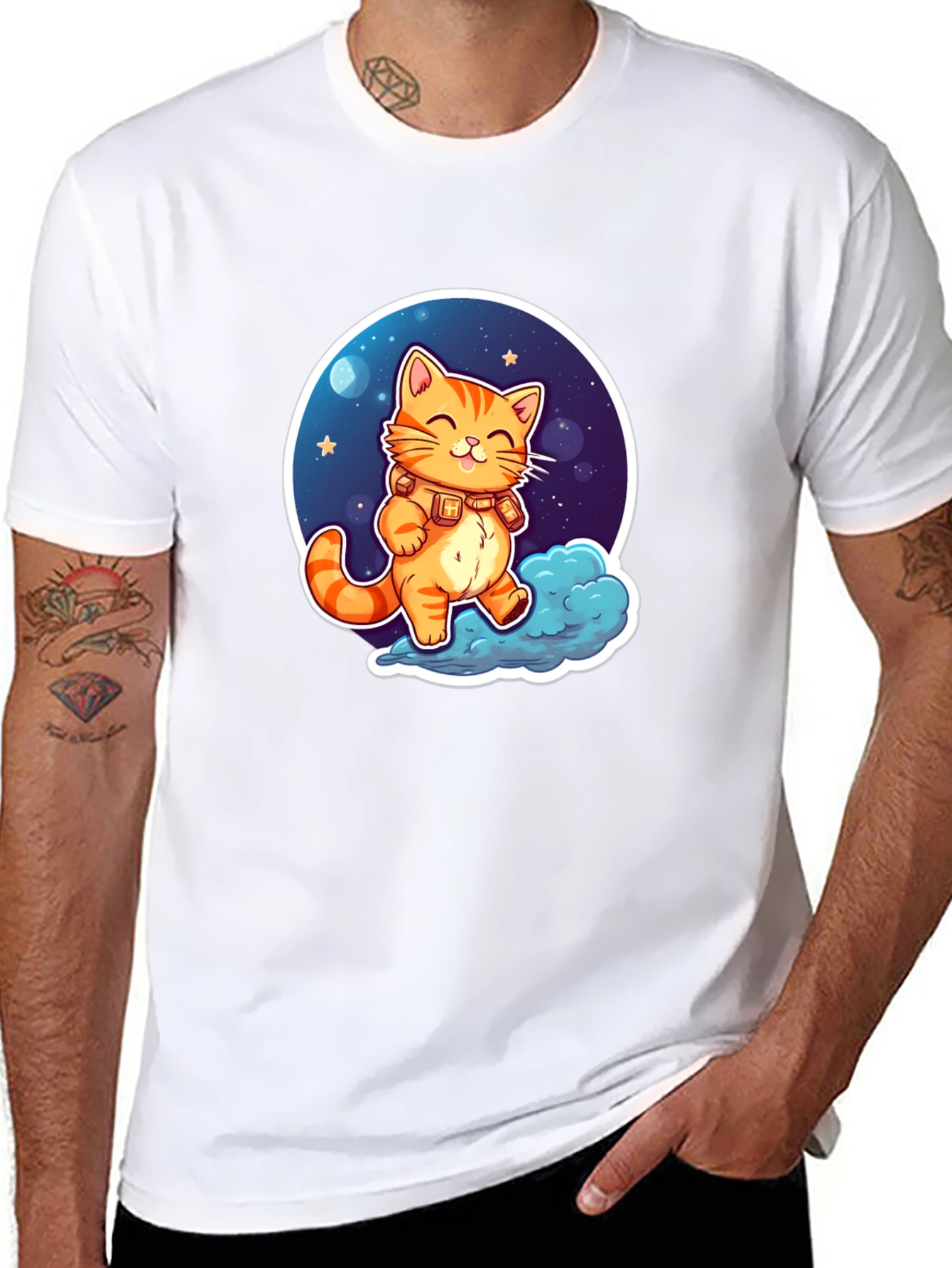 Cosmic Cat T-Shirt - Adorable Cartoon Design