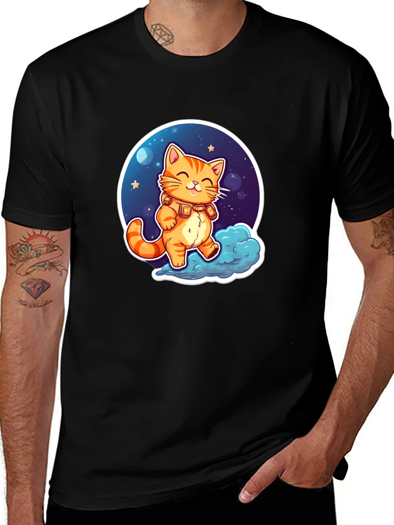 Cosmic Cat T-Shirt - Adorable Cartoon Design