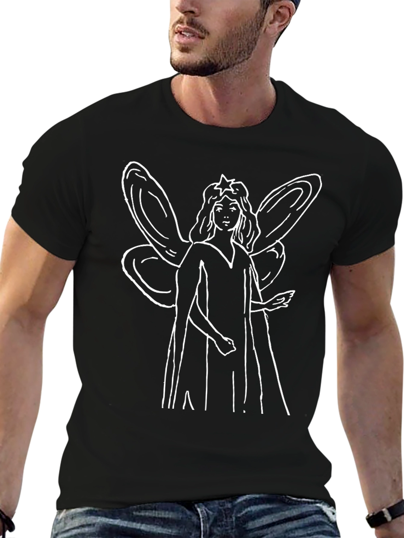 Fairy Graphic Tee - Black Cotton Blend T-Shirt