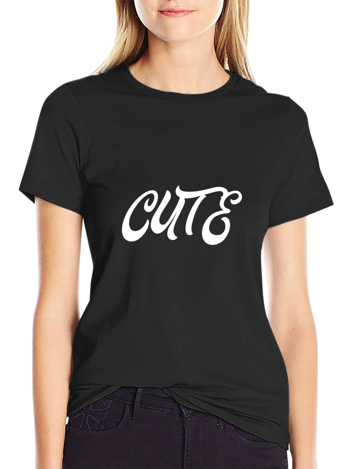Cute Graphic Print Black T-Shirt