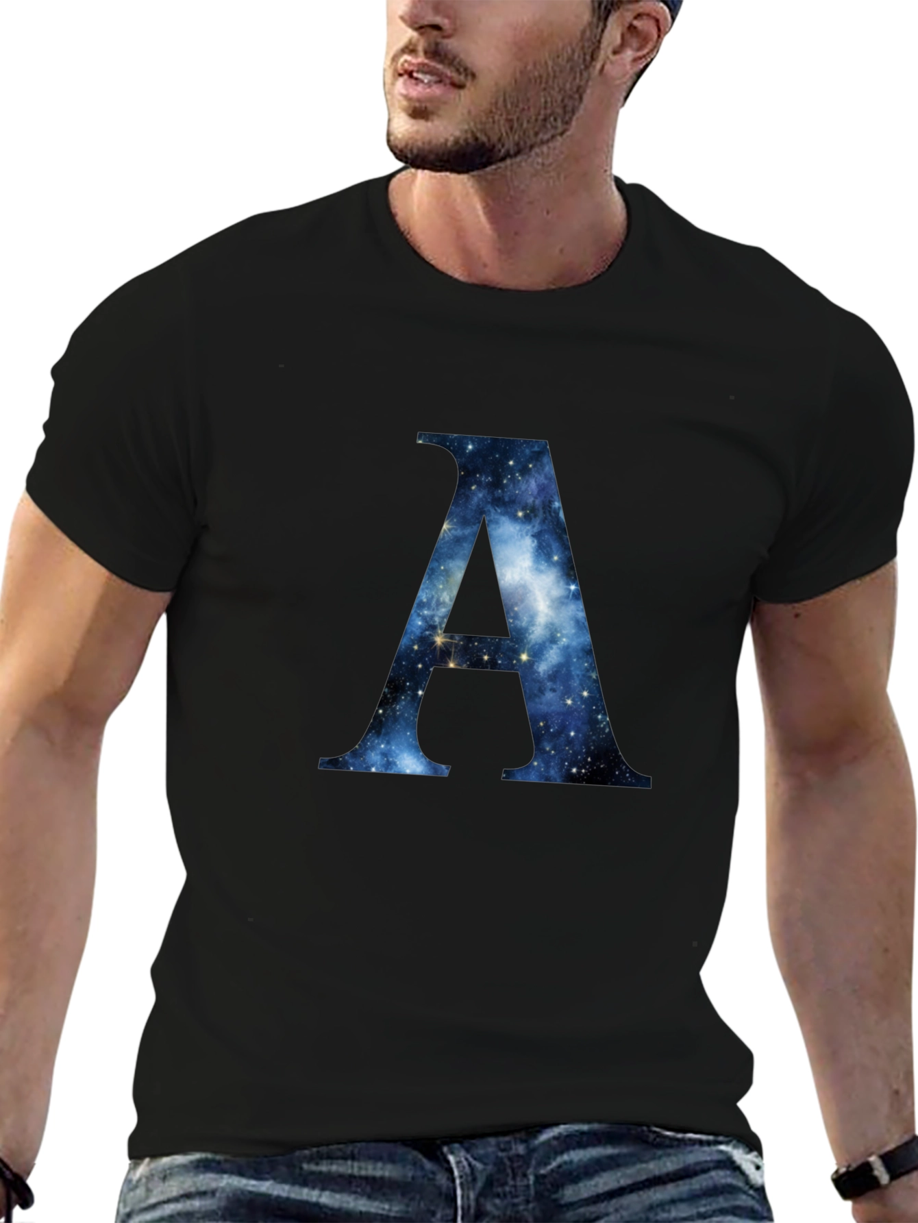 Galaxy Letter A Black T-Shirt