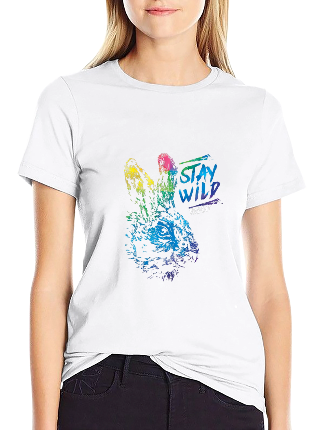 Stay Wild Rabbit Graphic T-Shirt - Black