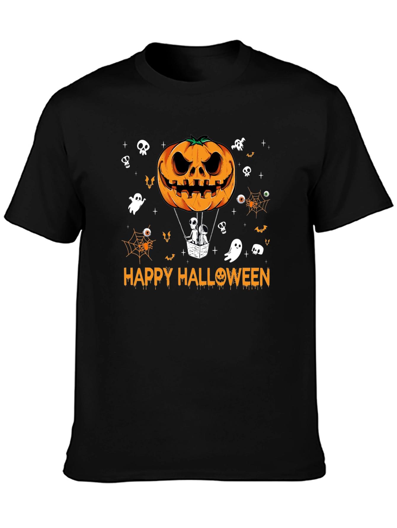 Happy Halloween Pumpkin Hot Air Balloon Black T-Shirt