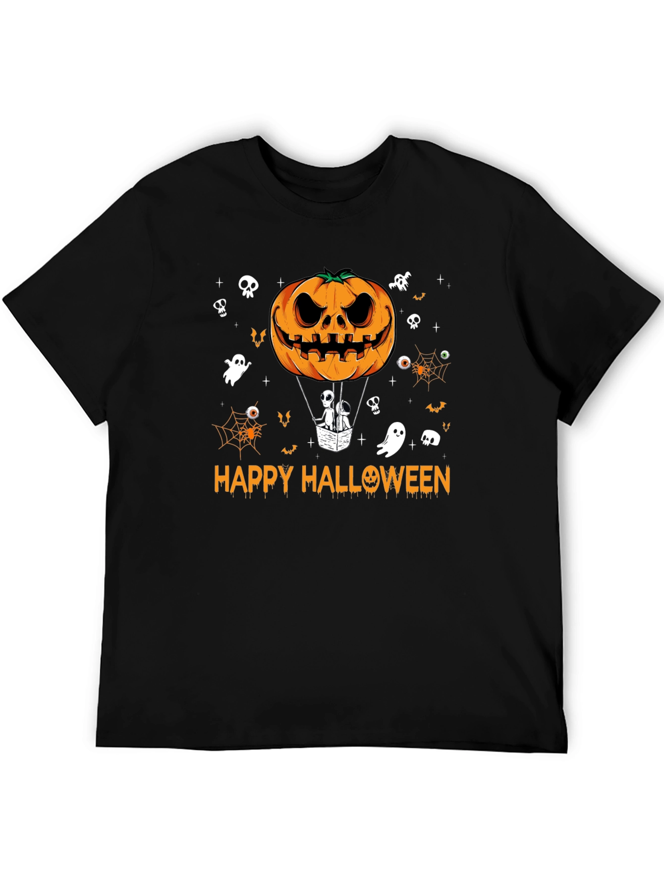 Happy Halloween Pumpkin Hot Air Balloon Black T-Shirt