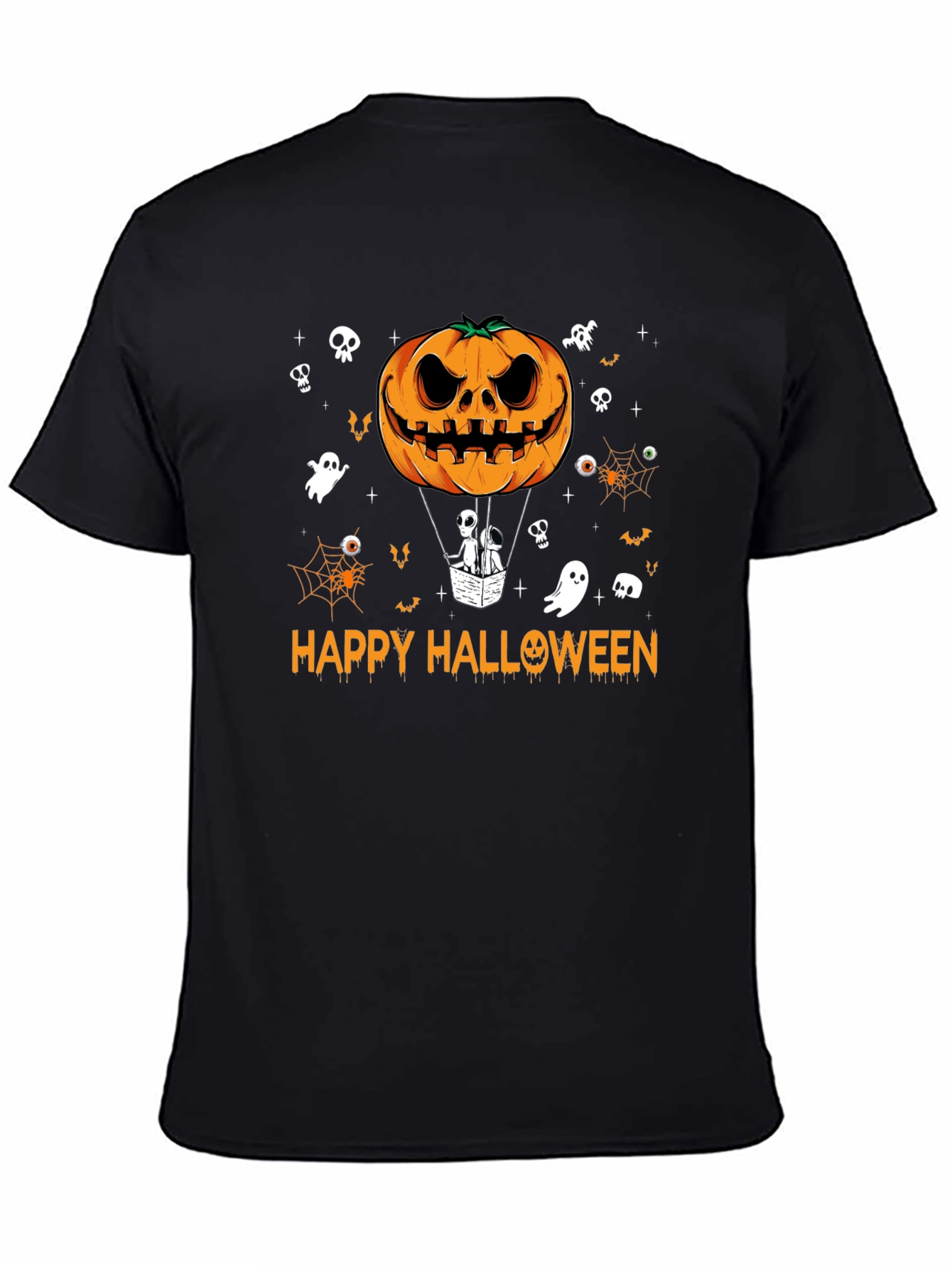 Happy Halloween Pumpkin Hot Air Balloon Black T-Shirt