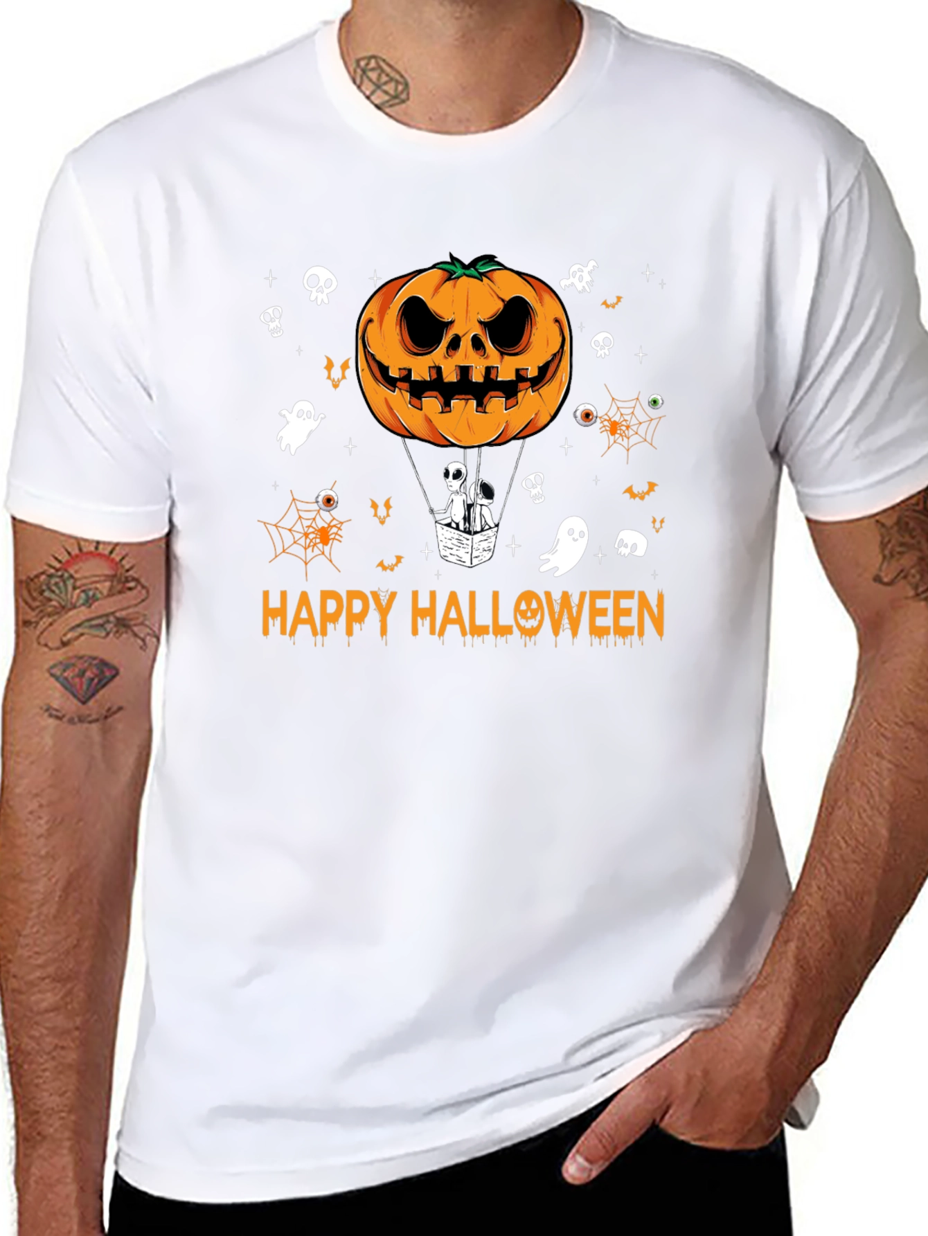 Happy Halloween Pumpkin Hot Air Balloon Black T-Shirt