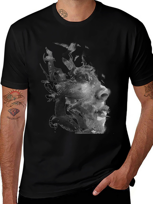 Abstract Face Graphic Mens Black T-Shirt