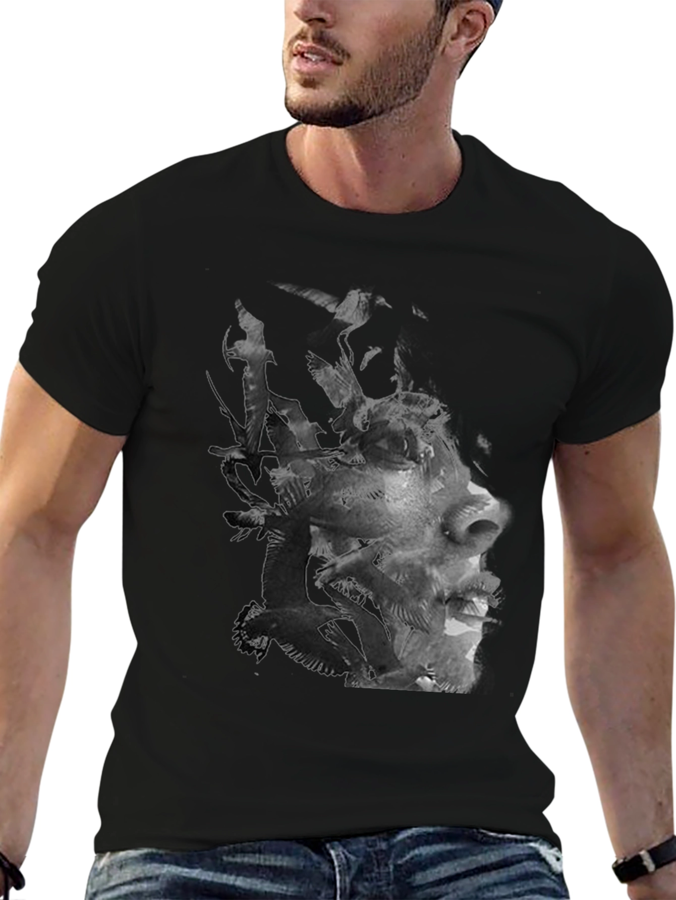 Abstract Face Graphic Mens Black T-Shirt