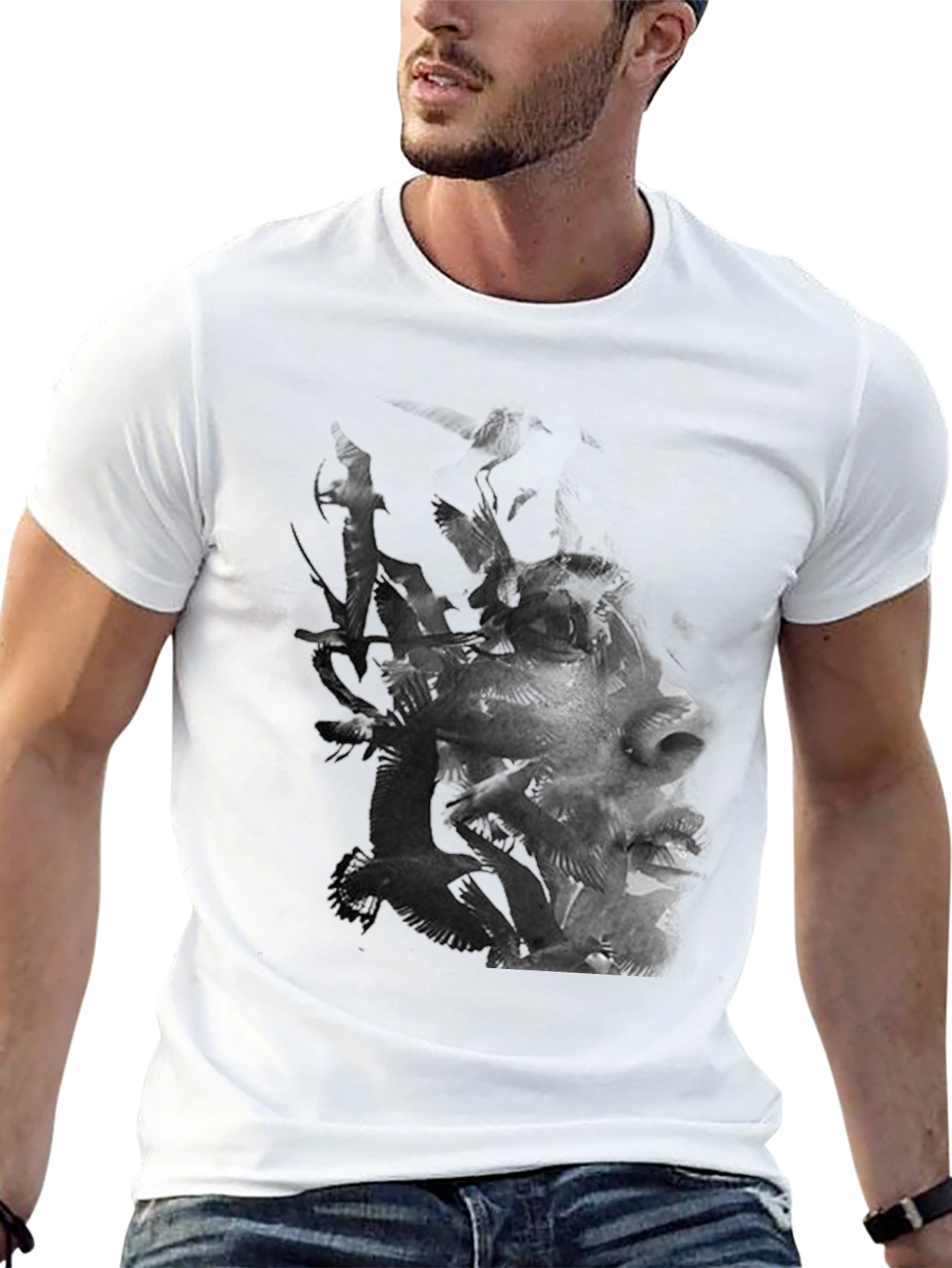 Abstract Face Graphic Mens Black T-Shirt