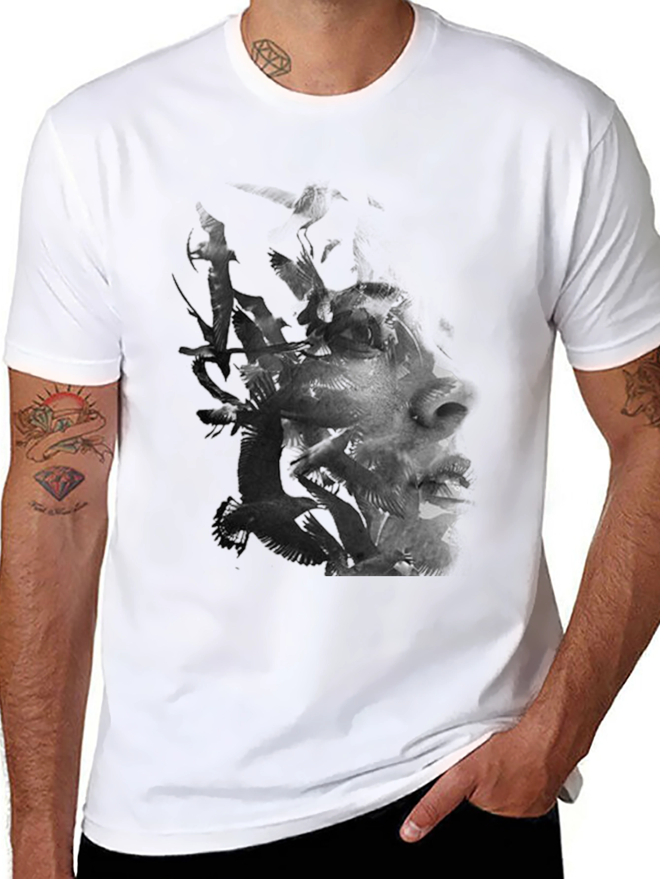 Abstract Face Graphic Mens Black T-Shirt