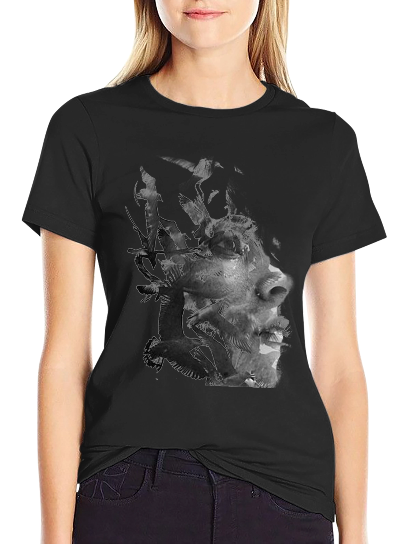 Abstract Face Graphic Mens Black T-Shirt