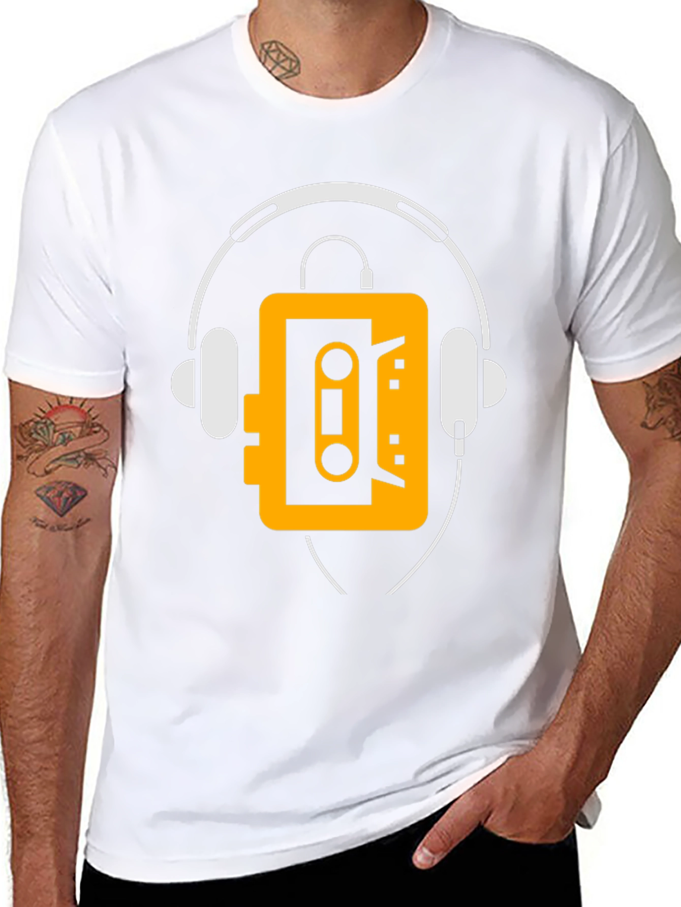 Retro Cassette Player Headphone Graphic Tee