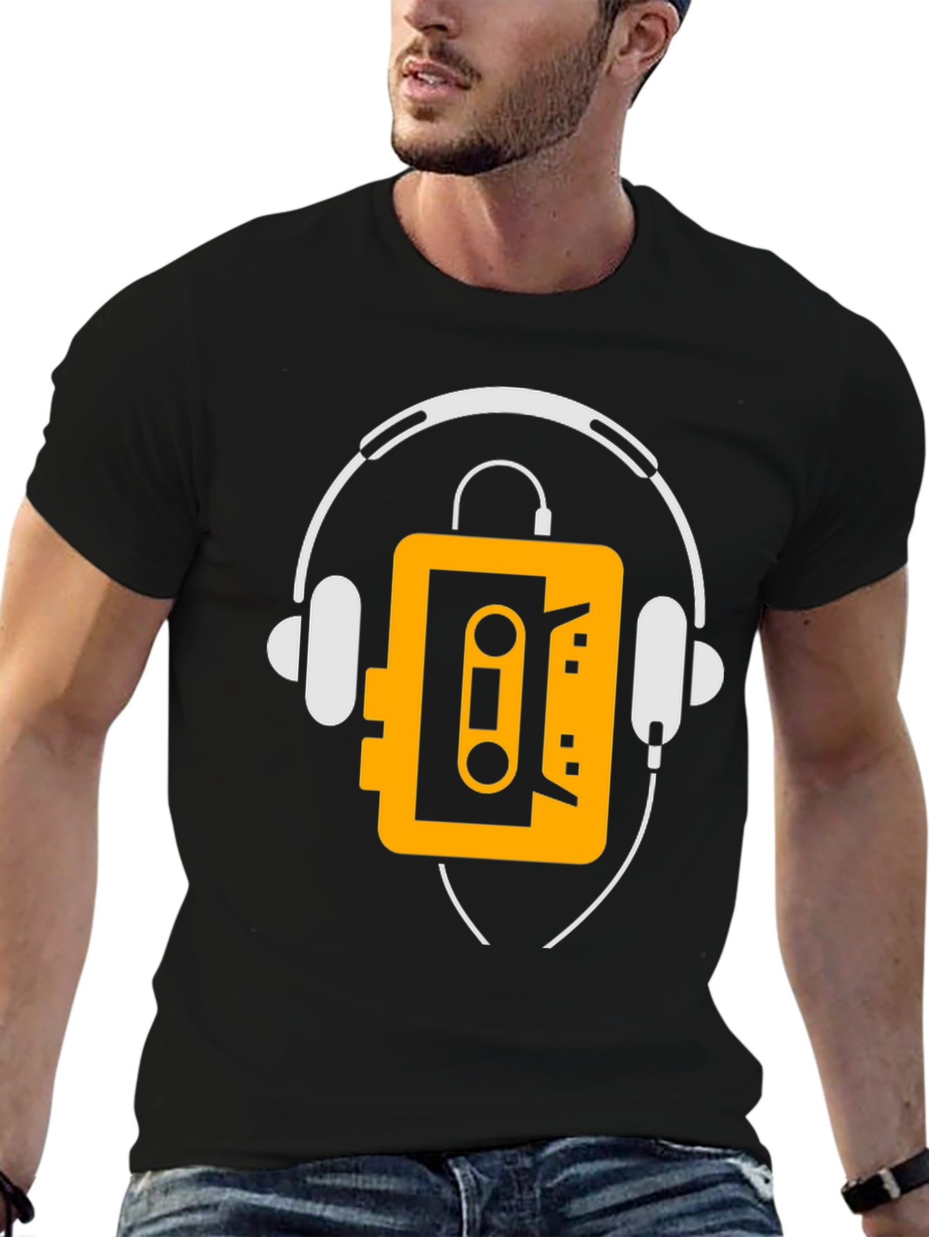 Retro Cassette Player Headphone Graphic Tee