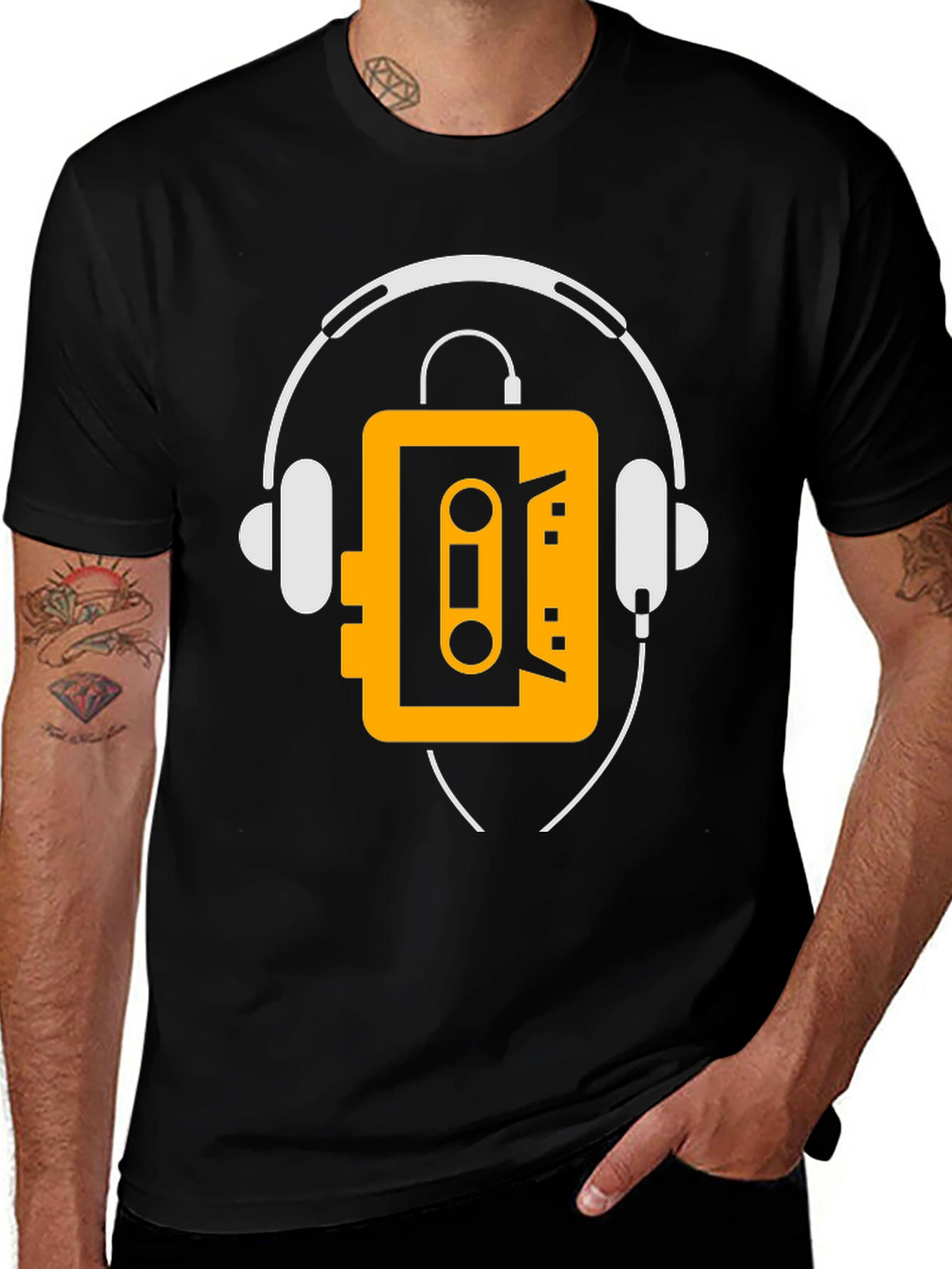Retro Cassette Player Headphone Graphic Tee