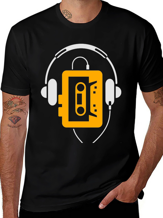 Retro Cassette Player Headphone Graphic Tee