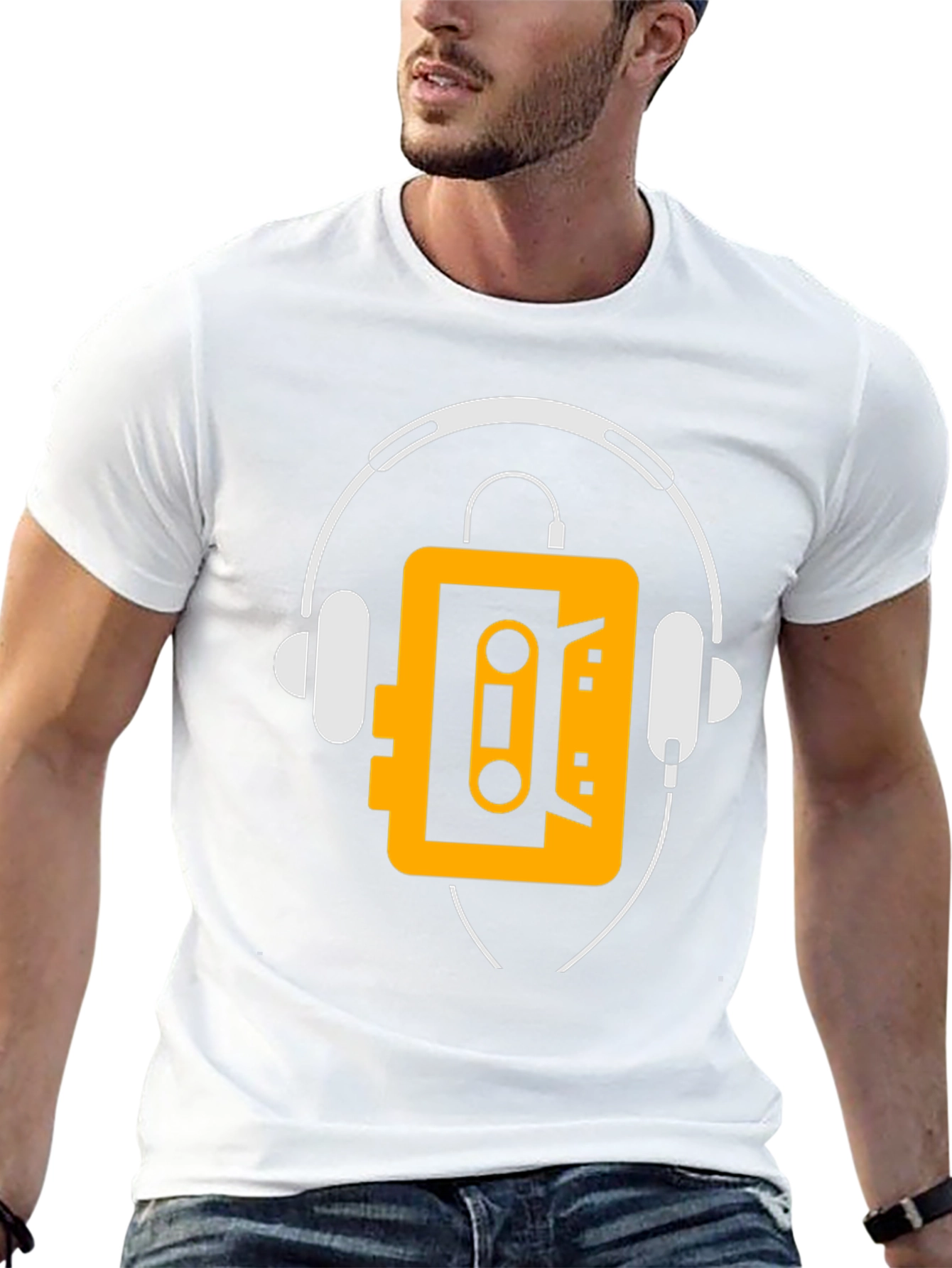 Retro Cassette Player Headphone Graphic Tee