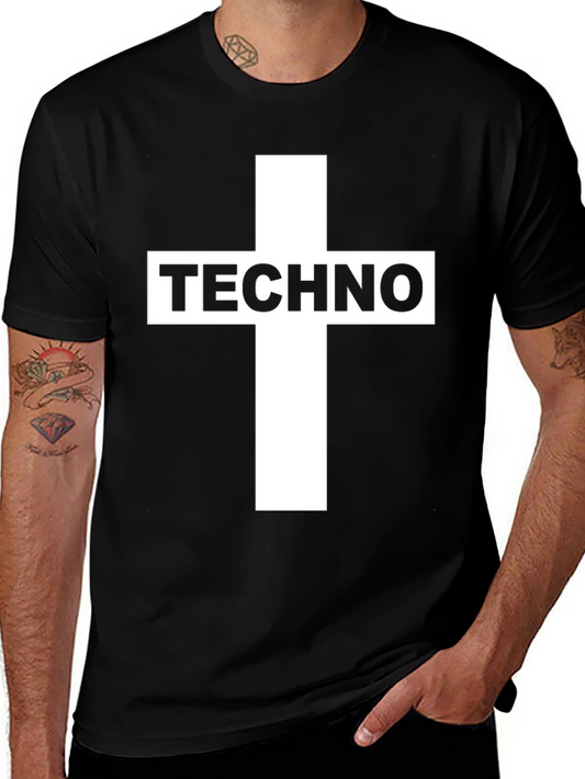 Techno Cross Graphic T-Shirt - Black Crew Neck Tee