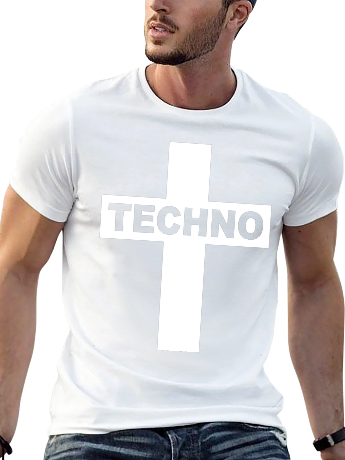 Techno Cross Graphic T-Shirt - Black Crew Neck Tee