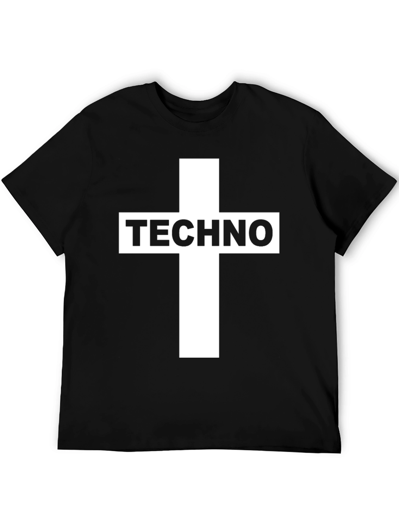 Techno Cross Graphic T-Shirt - Black Crew Neck Tee