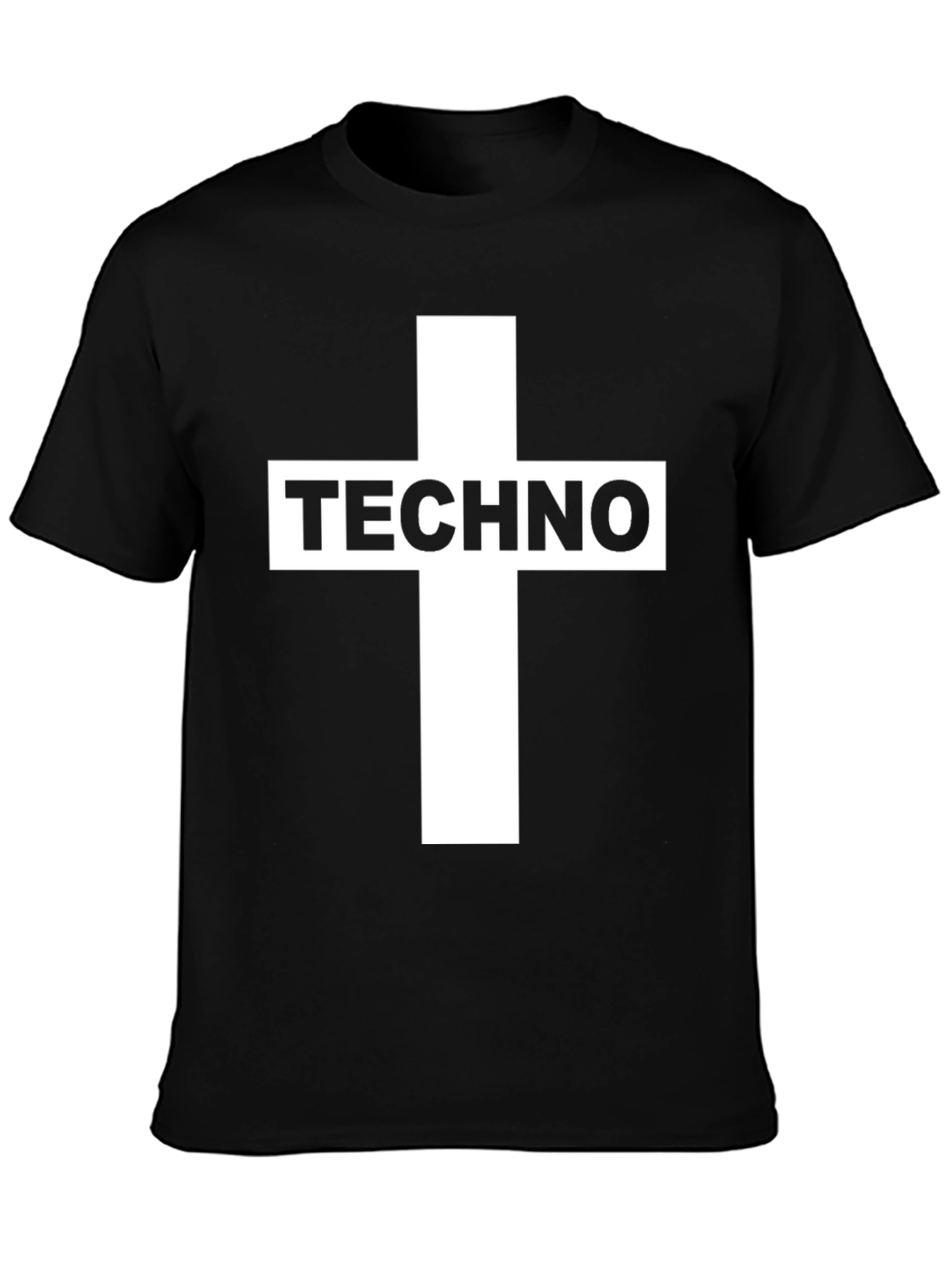 Techno Cross Graphic T-Shirt - Black Crew Neck Tee
