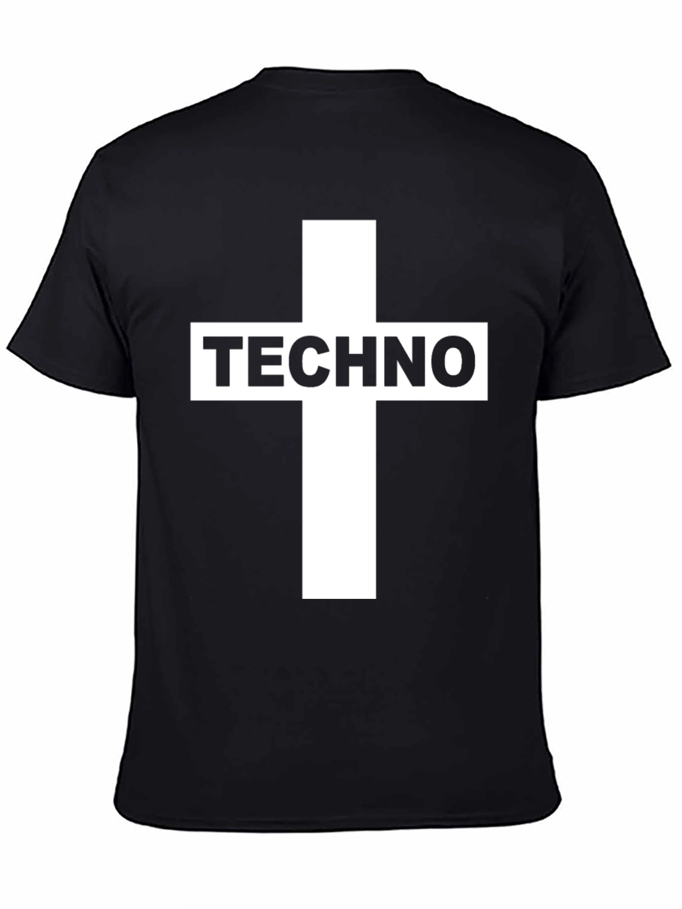 Techno Cross Graphic T-Shirt - Black Crew Neck Tee