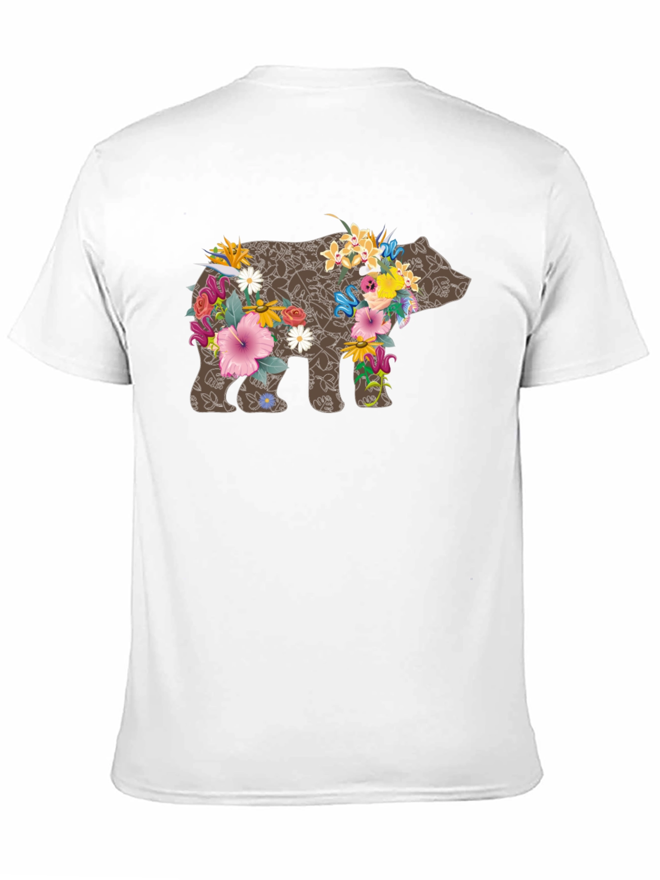 Floral Bear Graphic Tee - Black Casual T-Shirt