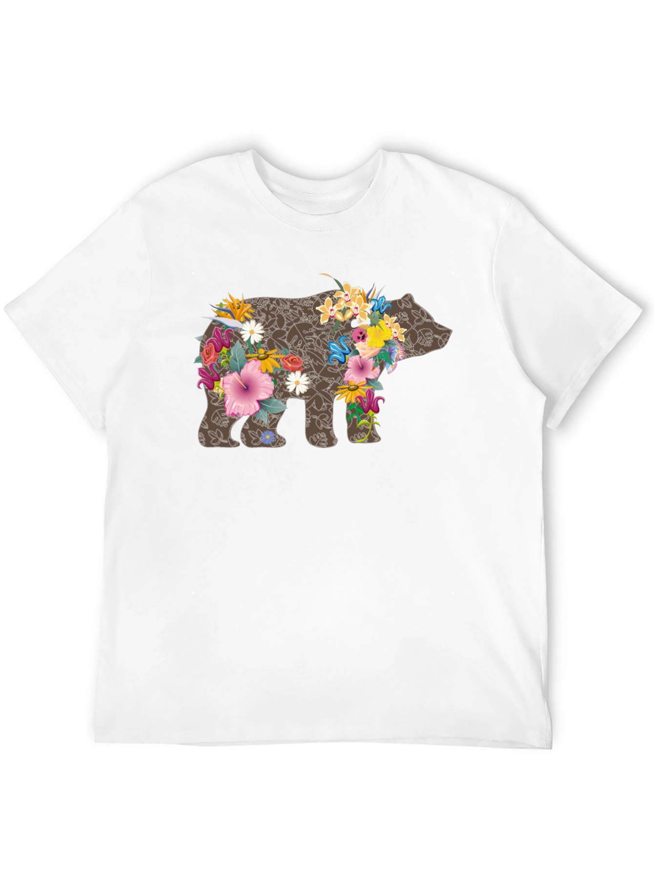 Floral Bear Graphic Tee - Black Casual T-Shirt